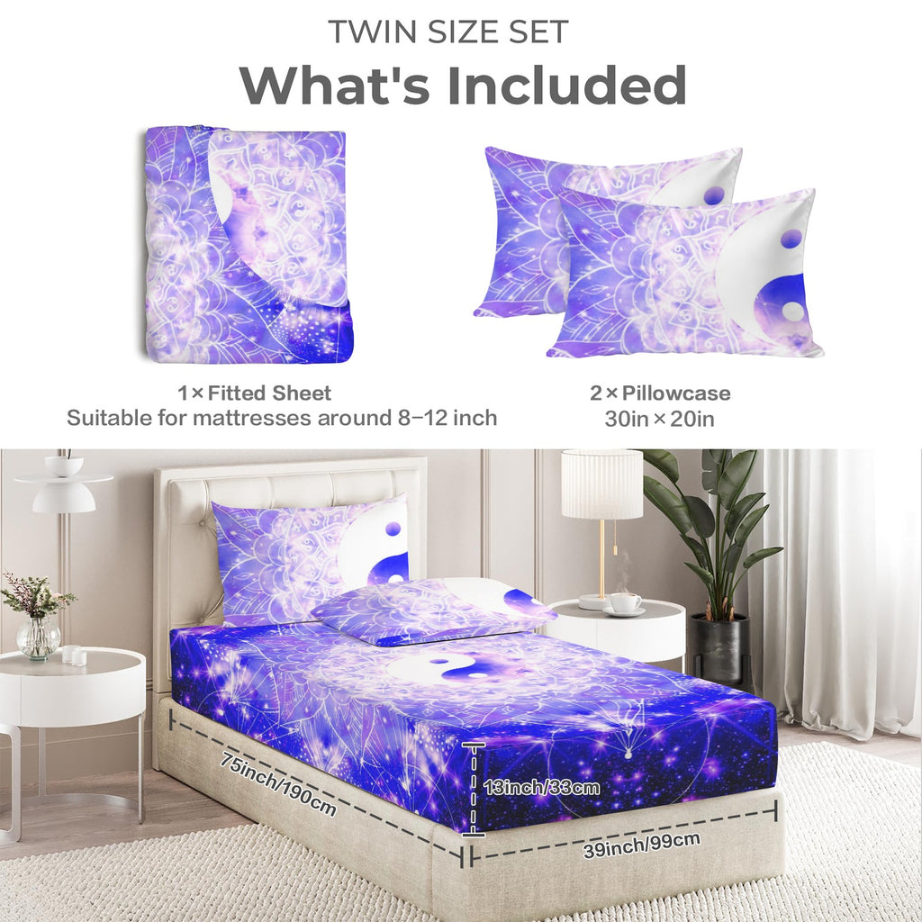 Katerina's Psyche Yin Yang Meditations Twin Bedding Set (Fitted Sheet + Pillowcases) | Ships from USA