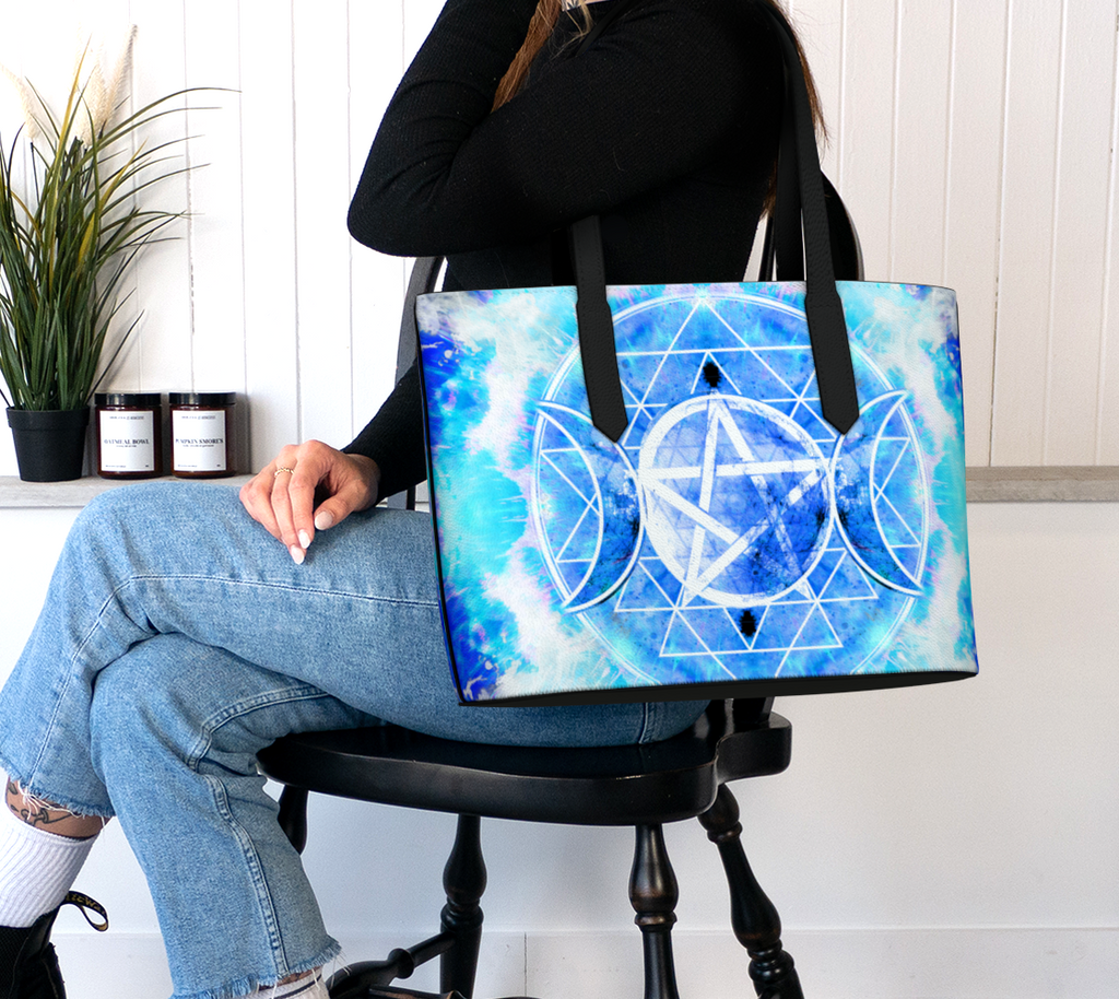 Katerina's Blue Sun Desires Triple Goddess Meditations Vegan Leather Tote Bag