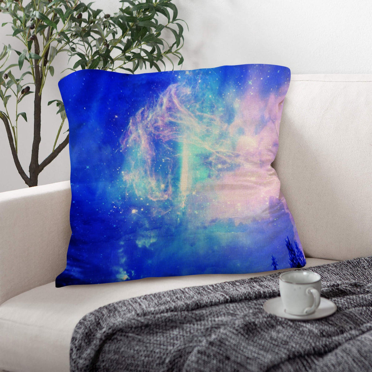 Starry Night Dreams Linen Throw Pillow 18" x 18" ( 1 Piece ) | Ships from USA