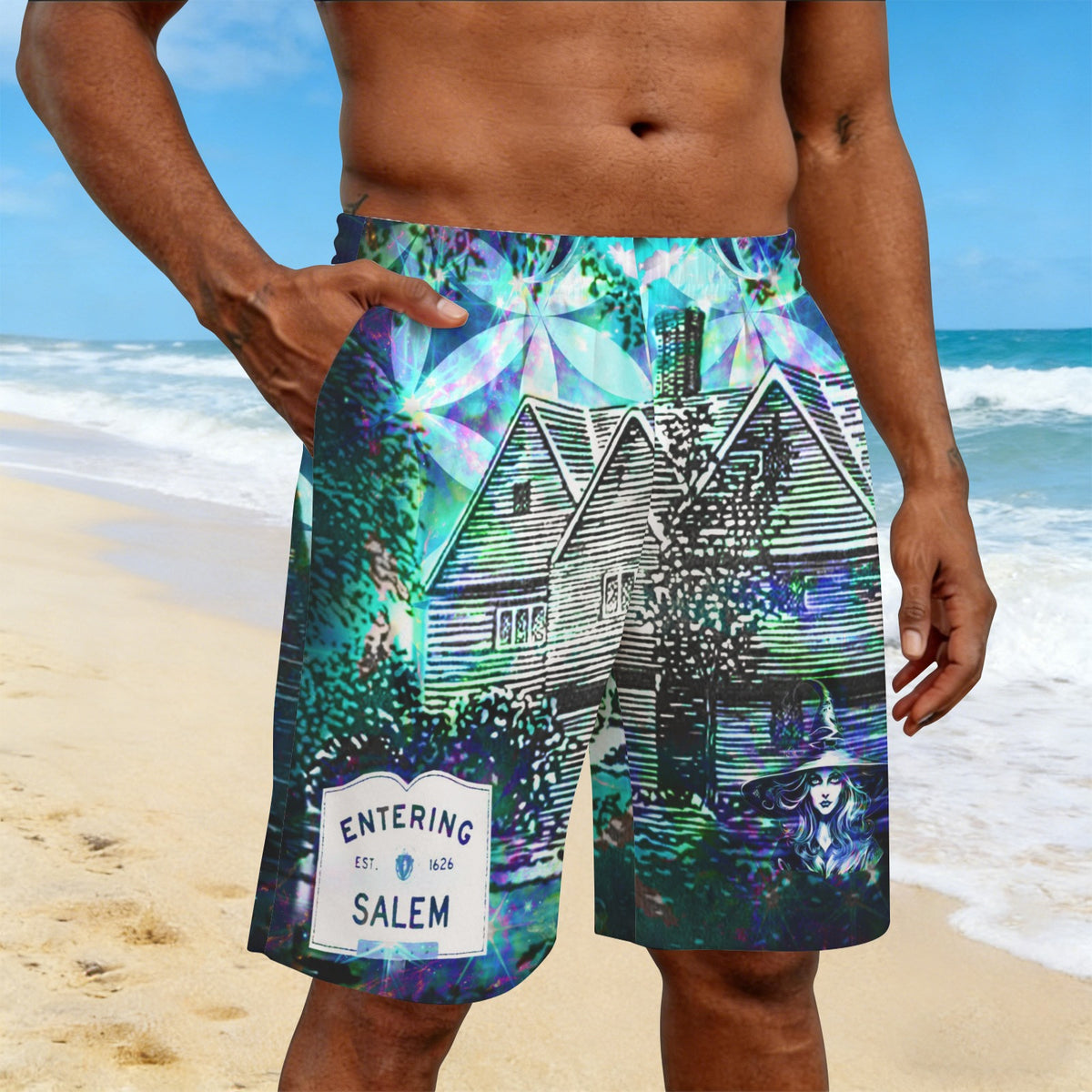 Katerina's Now & Forever Salem Witch Meditations Men's All Over Print Beach Shorts (Sets 26) | Ships from USA