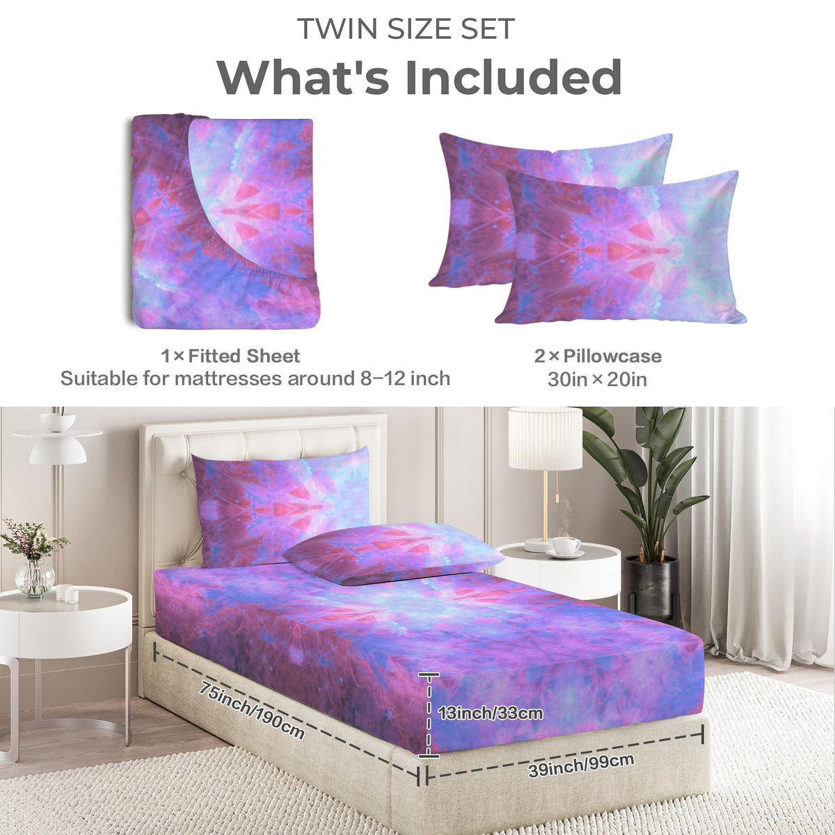Katerina's Tomorrow Girl Desires Twin Bedding Set (Fitted Sheet + Pillowcases) | Ships from USA