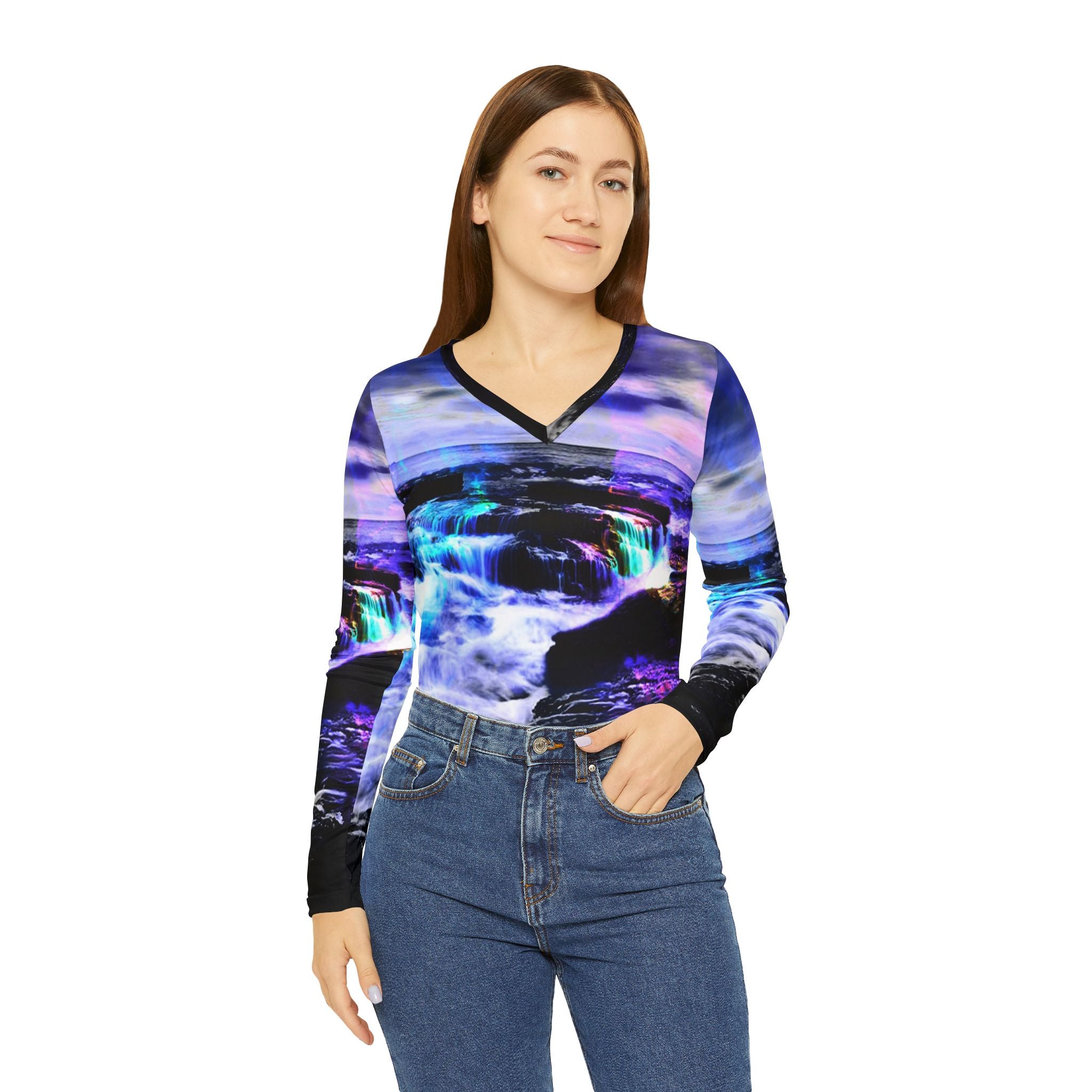 Ad Amorem Amisi Majickal Sea Dreams Women's Long Sleeve V-neck Shirt