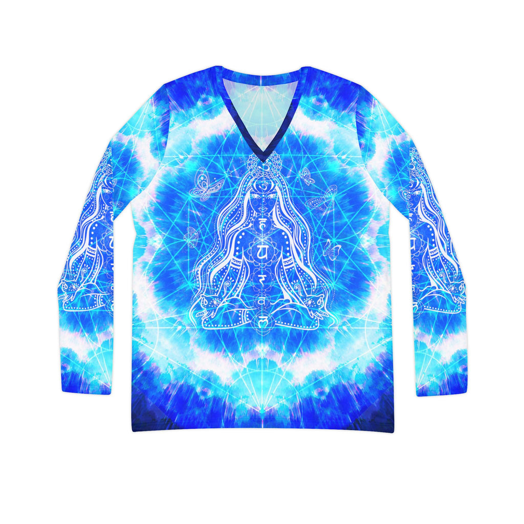 Amen Jin's Blue Sun Cosmic Meditations Women's Long Sleeve V-neck Shirt