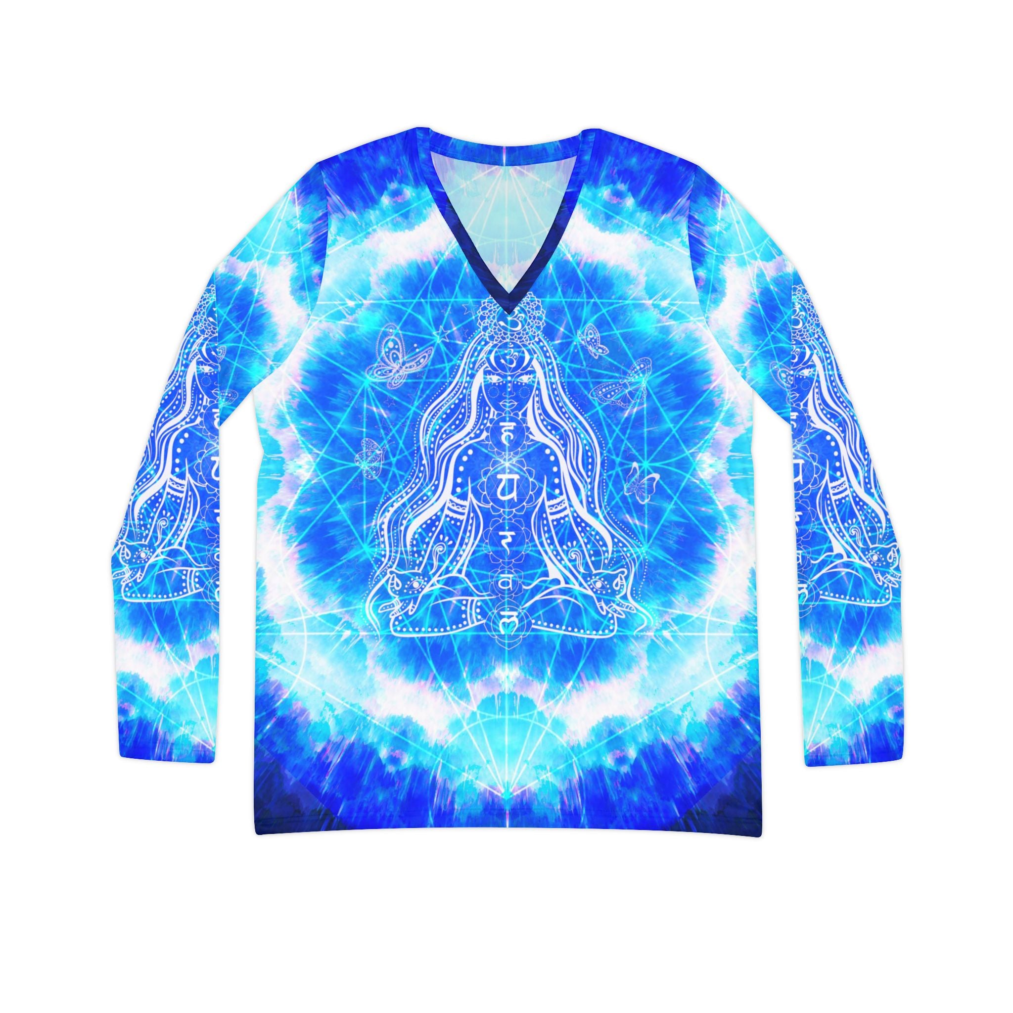 Amen Jin's Blue Sun Cosmic Meditations Women's Long Sleeve V-neck Shirt