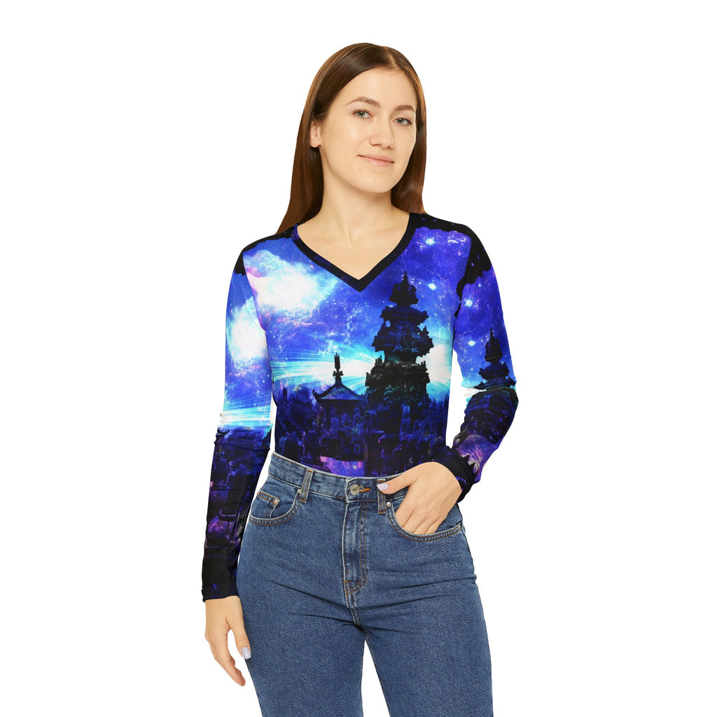 Iridescent Balinese Dreams Women's Long Sleeve V-neck Shirt