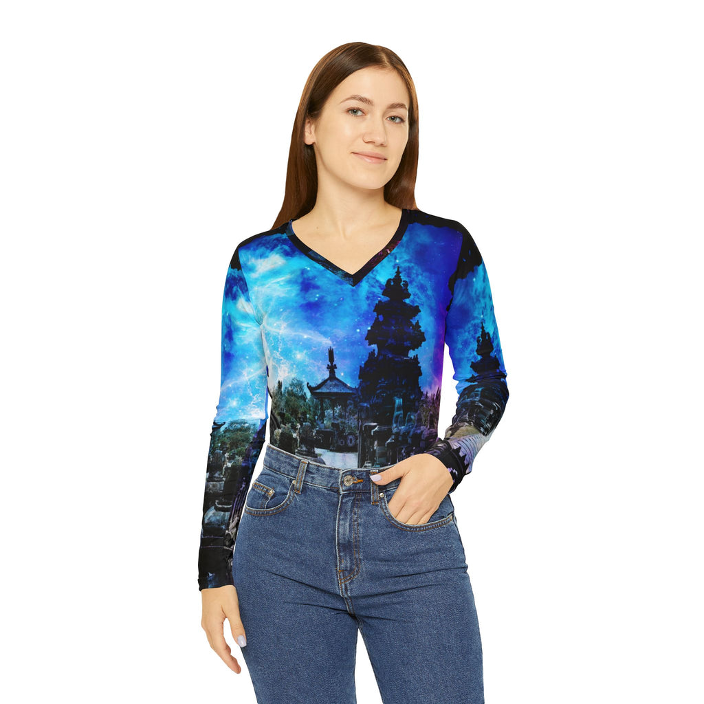 Creation's Heaven Balinese Dreams Women's Long Sleeve V-neck Shirt