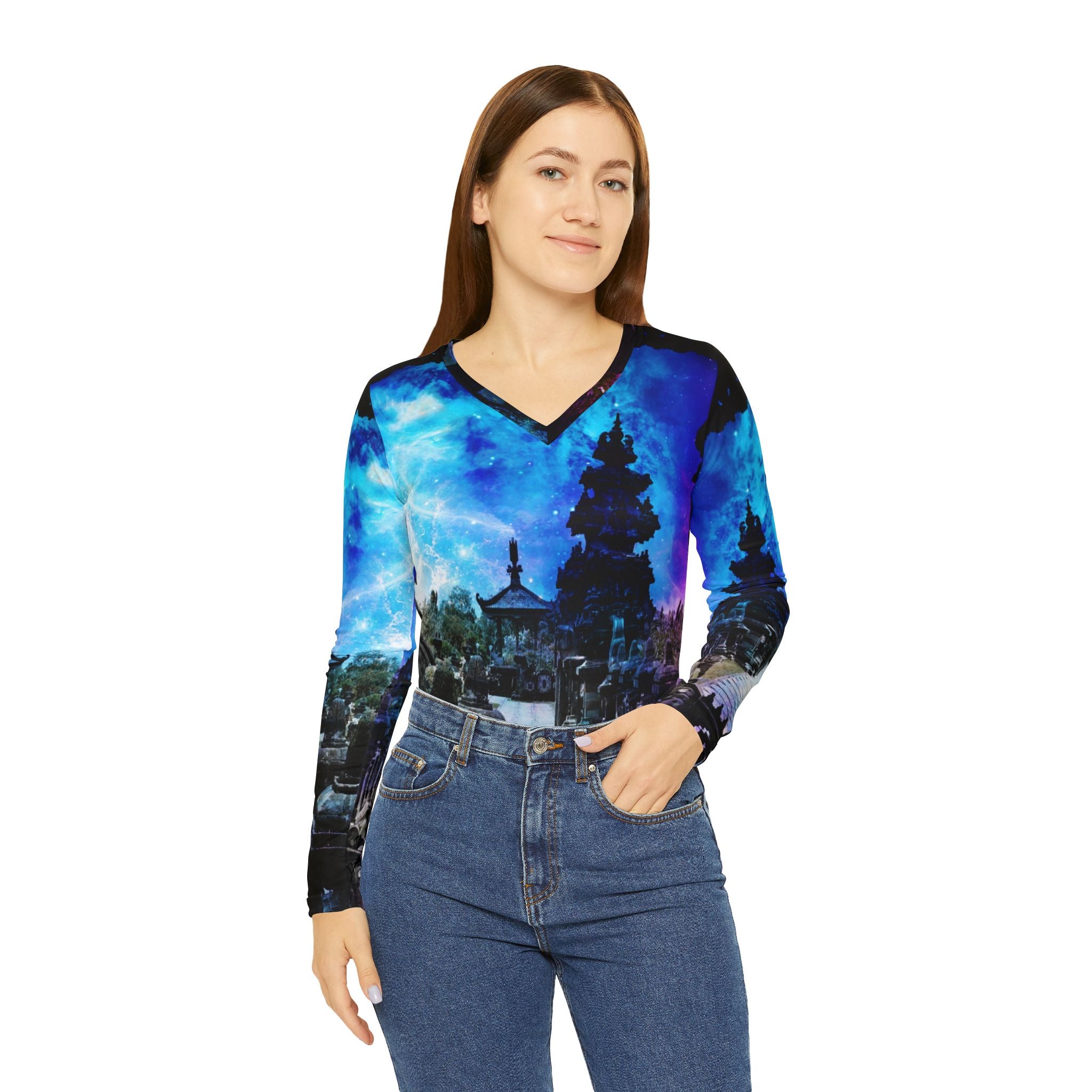 Creation's Heaven Balinese Dreams Women's Long Sleeve V-neck Shirt
