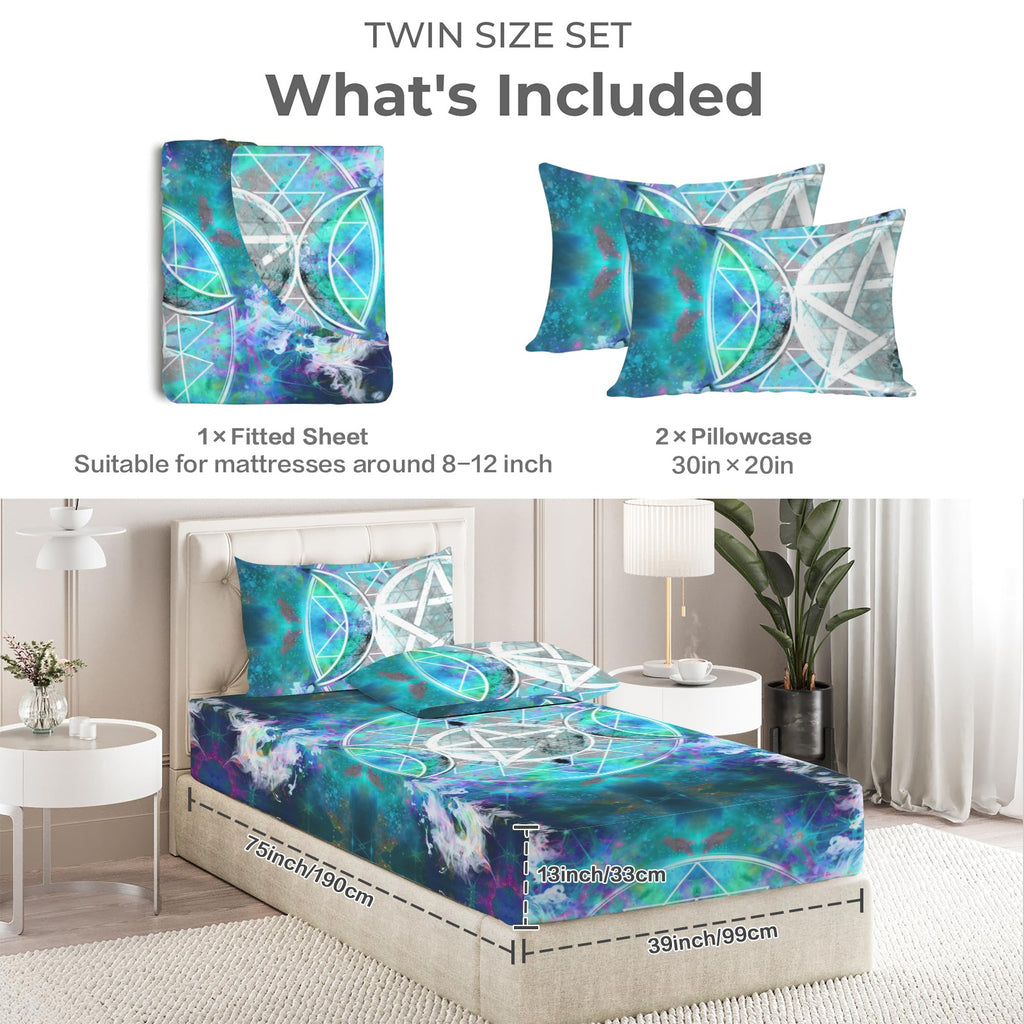 Katerina's Now & Forever Triple Goddess Meditations Twin Bedding Set (Fitted Sheet + Pillowcases) | Ships from USA