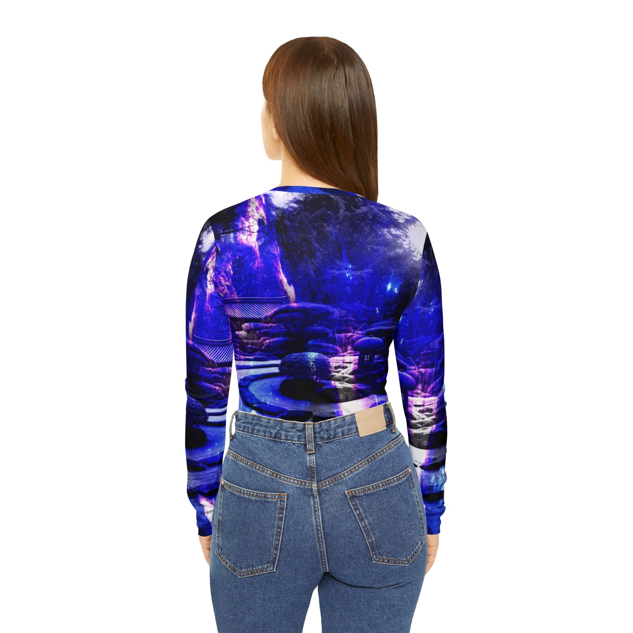 Amethyst Sapphire Tranquil Garden Dreams Women's Long Sleeve V-neck Shirt