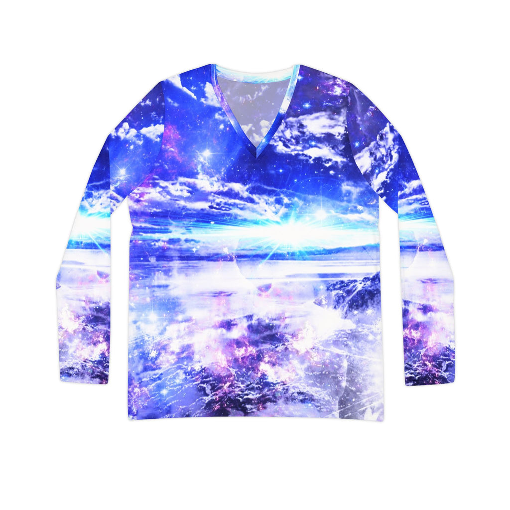 Iridescent Dancing Sea Dreams Women's Long Sleeve V-neck Shirt