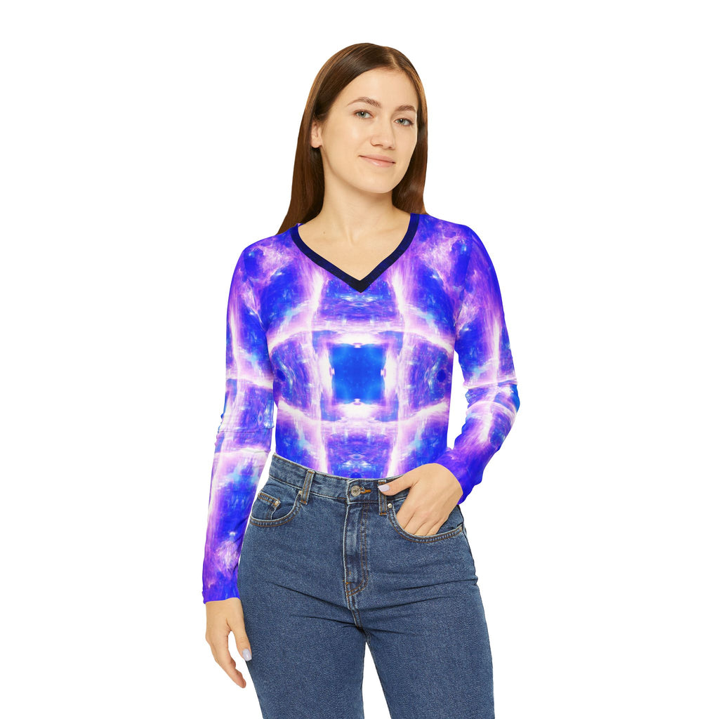 Katerina's Amethyst Sapphire Desires Long Sleeve V-neck Shirt