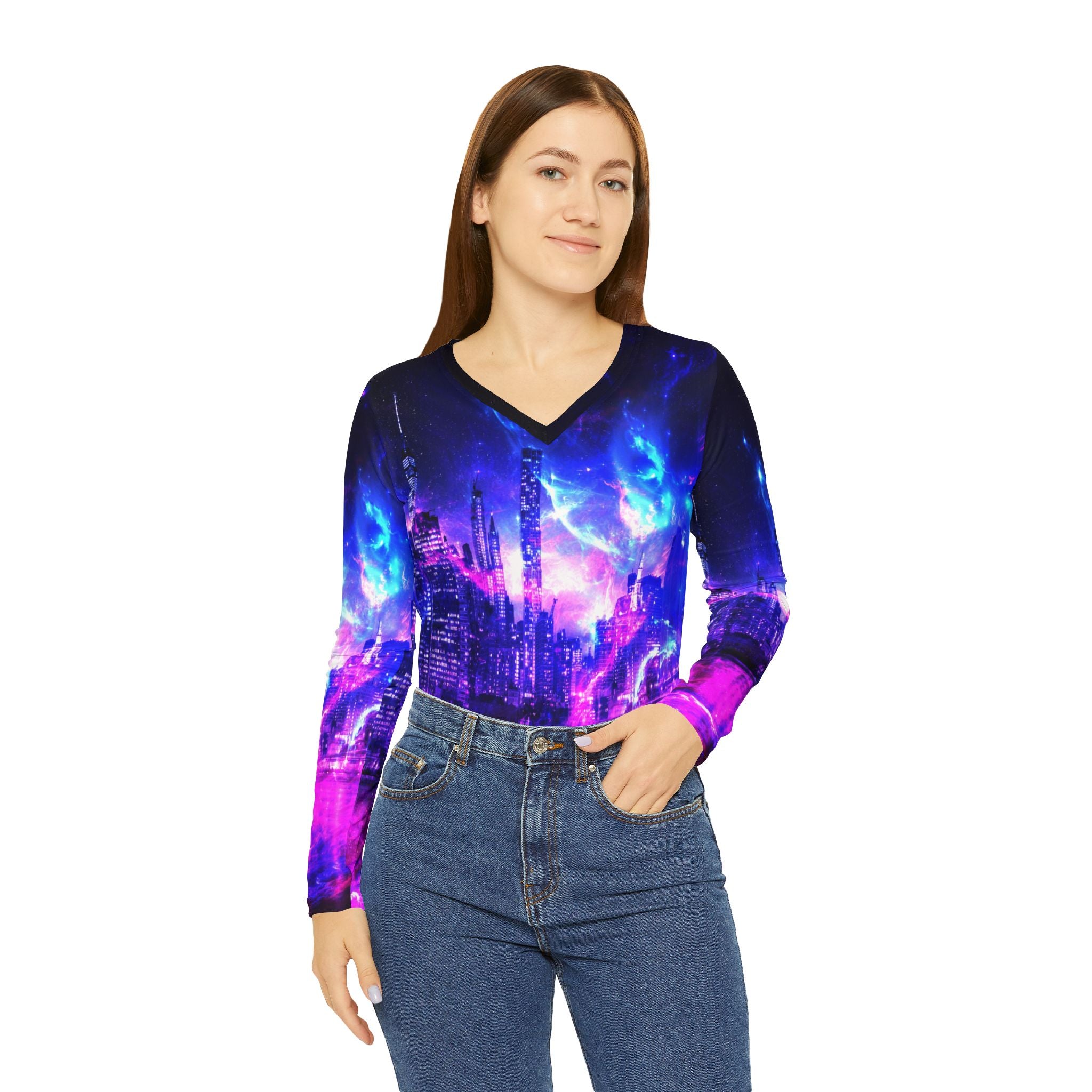 Amethyst New York Dreams Long Sleeve V-neck Shirt