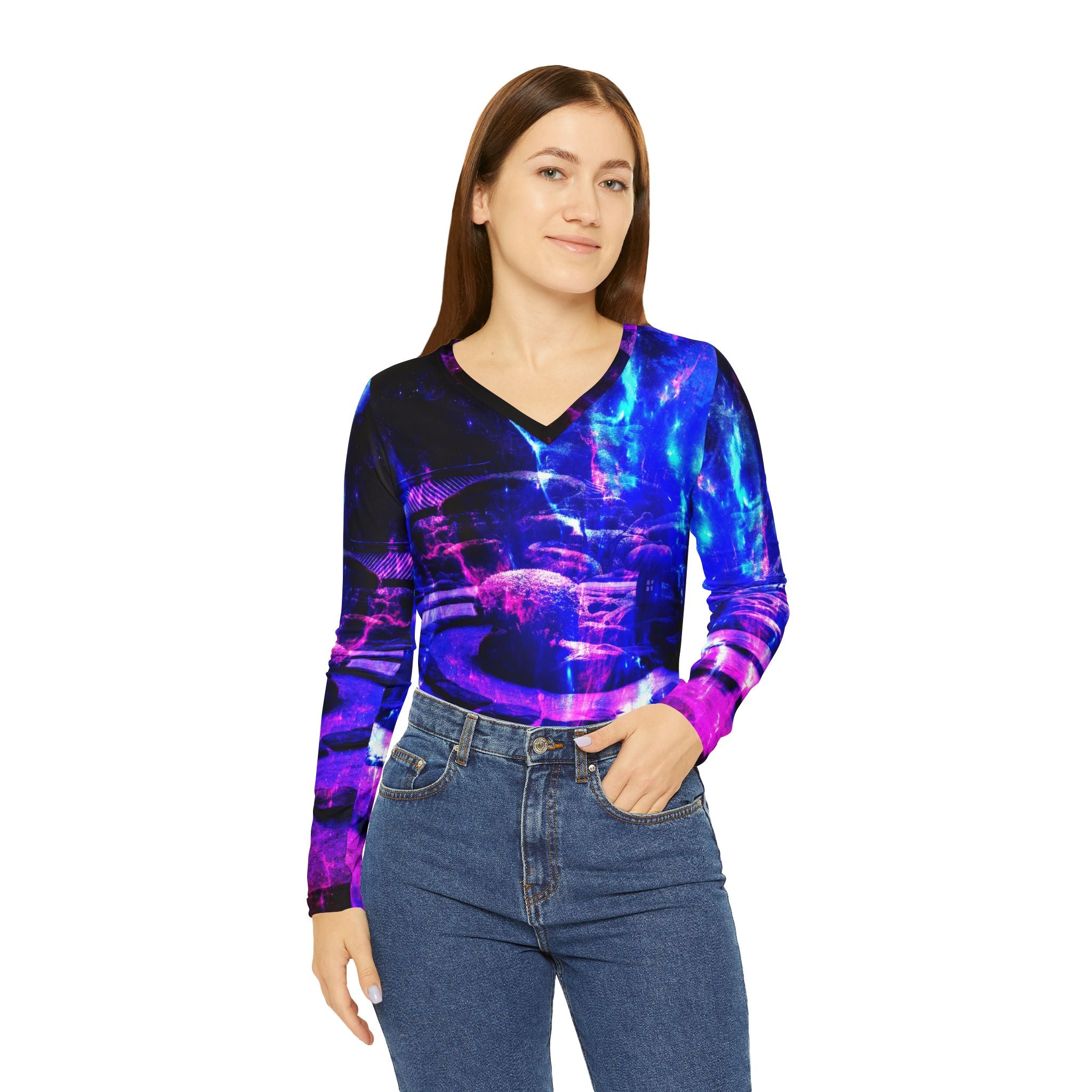 Amethyst Tranquil Garden Dreams Women's Long Sleeve V-neck Shirt