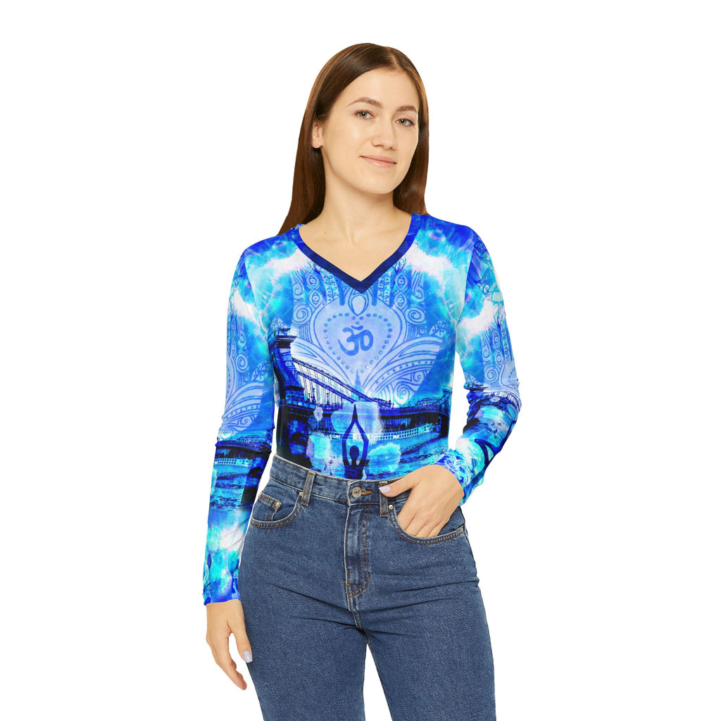 Amen Jin's Blue Sun Budapest Meditations Women's Long Sleeve V-neck Shirt