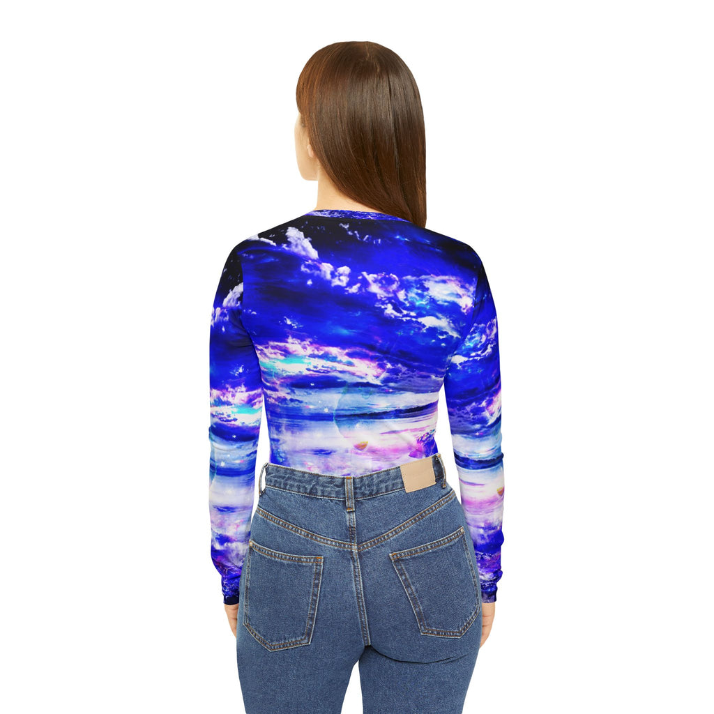 Amethyst Sapphire Dancing Sea Dreams  Women's Long Sleeve V-neck Shirt