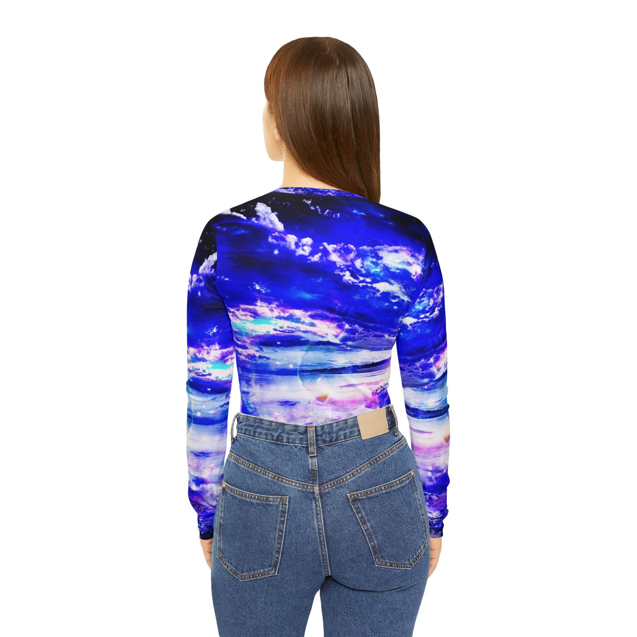 Amethyst Sapphire Dancing Sea Dreams  Women's Long Sleeve V-neck Shirt