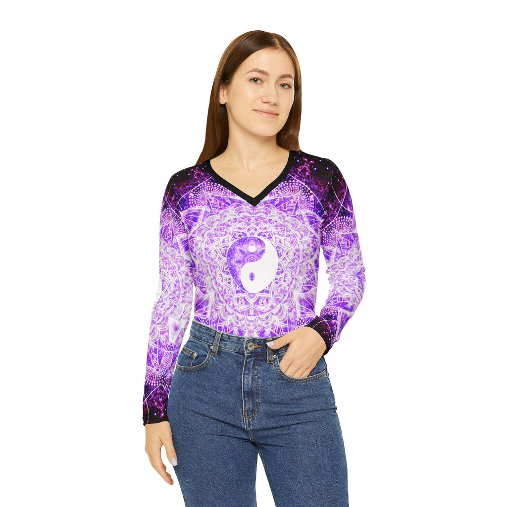 Sahasrara Yin Yang Meditations Long Sleeve V-neck Shirt