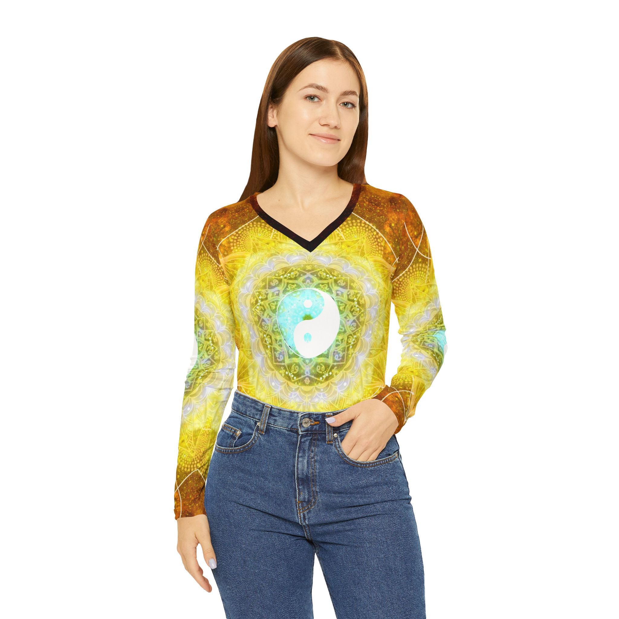 ManiPura Yin Yang Meditations Long Sleeve V-neck Shirt
