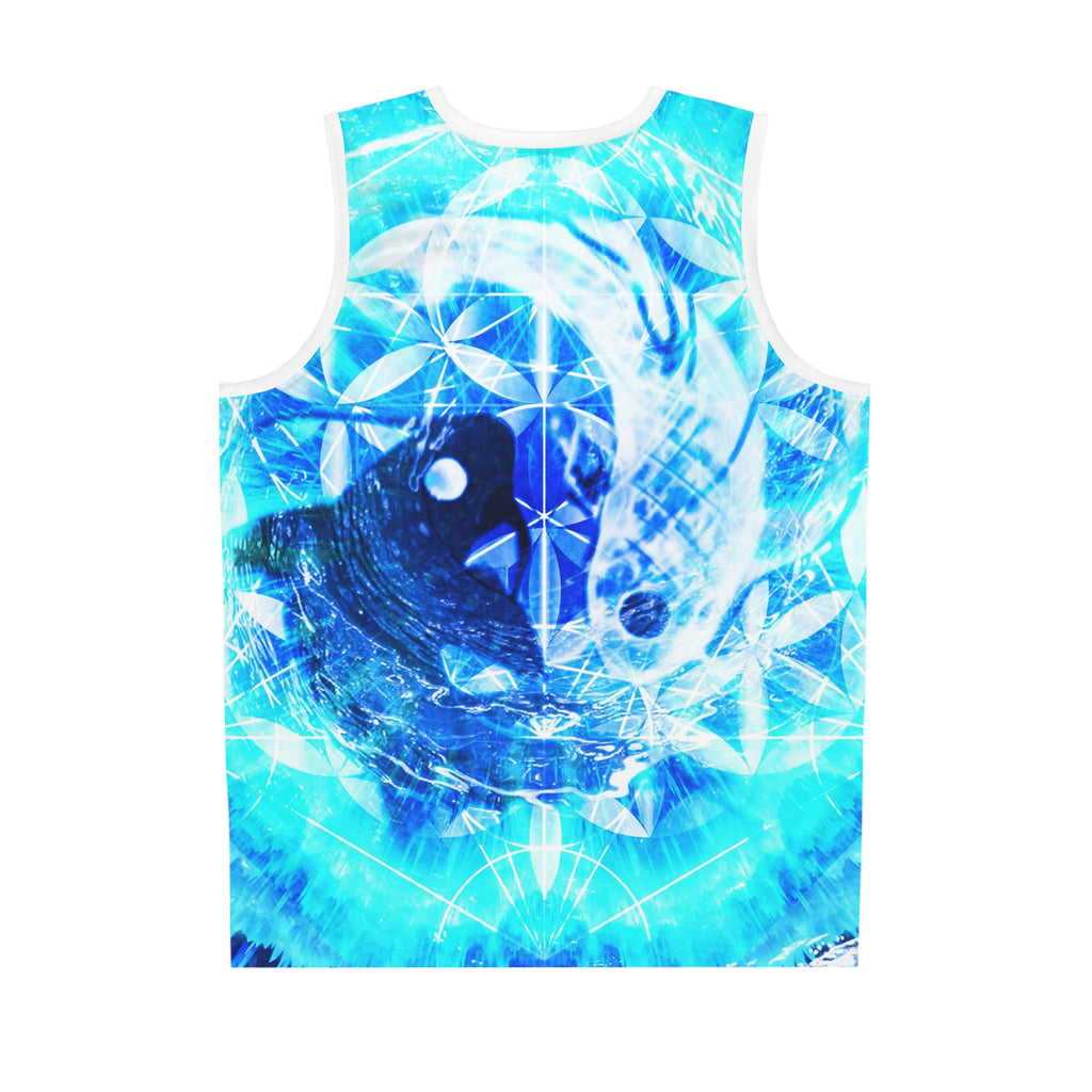 Amen Jin's Blue Fire Koi Meditations Basketball Jersey