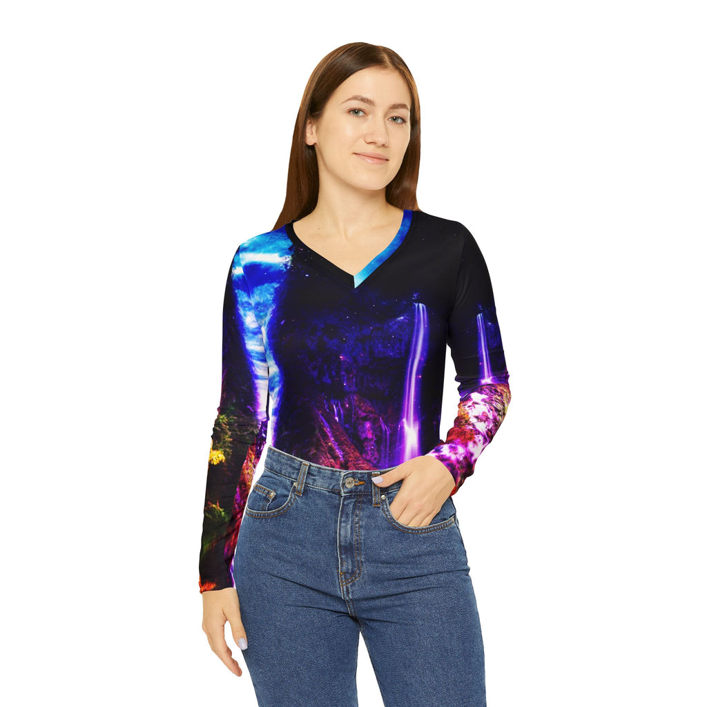 Creation's Heaven Abalone Lake Dreams Women's Long Sleeve V-neck Shirt