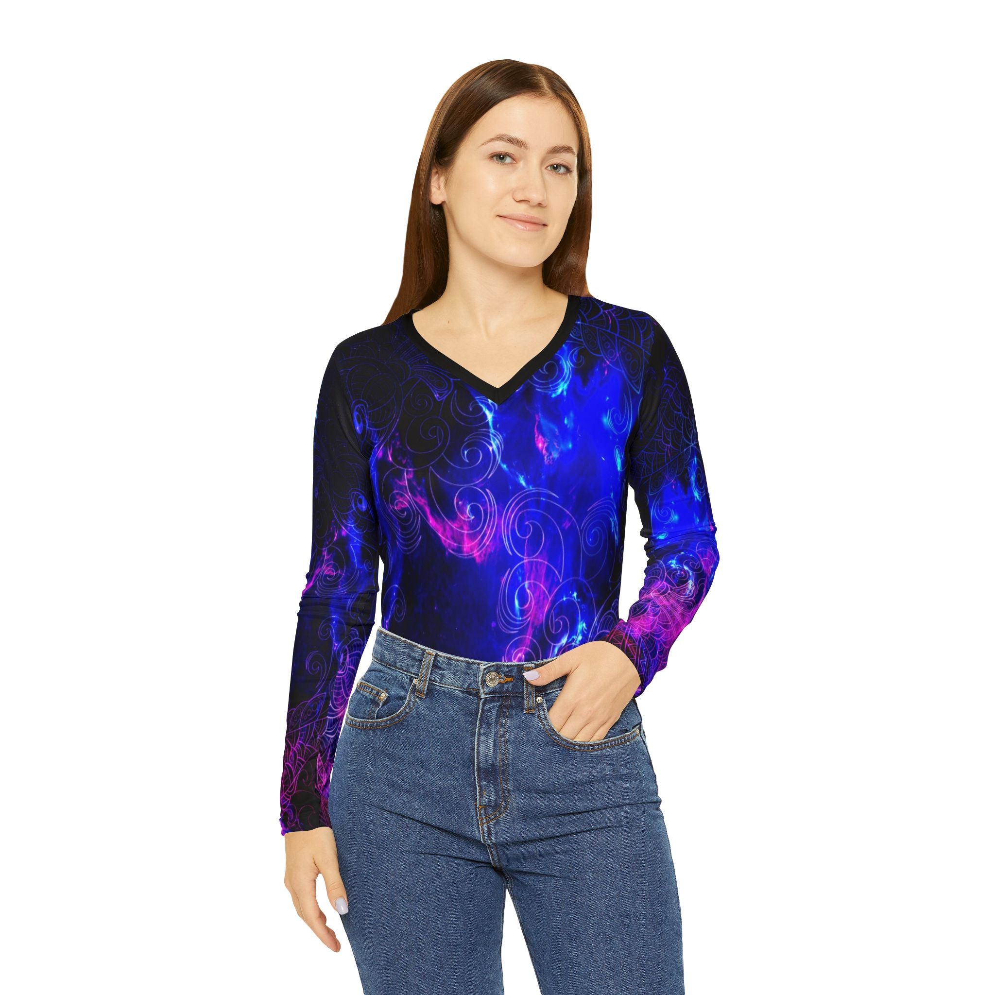 Amethyst Koi Dreams Long Sleeve V-neck Shirt