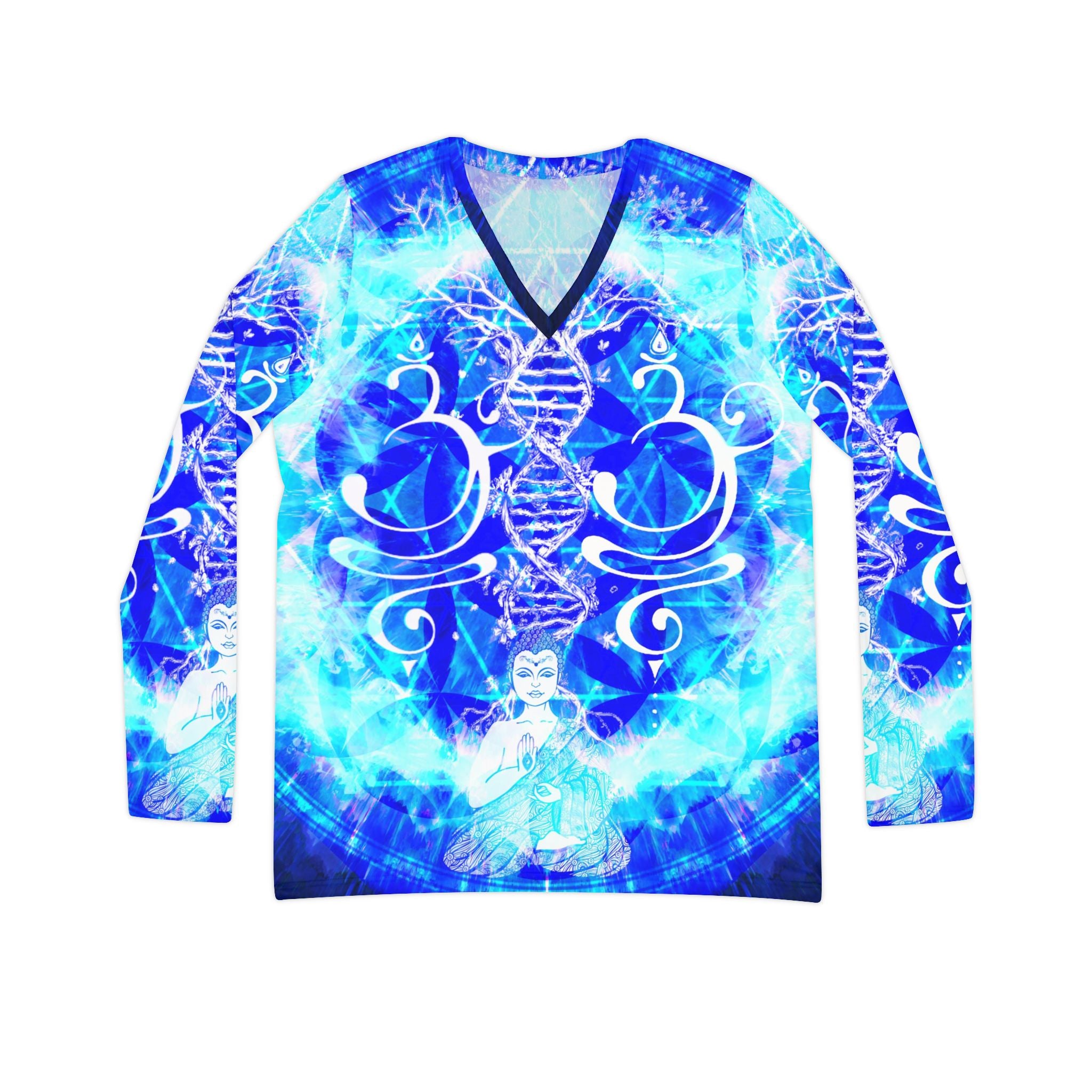 Amen Jin's Blue Sun Buddha Meditations Women's Long Sleeve V-neck