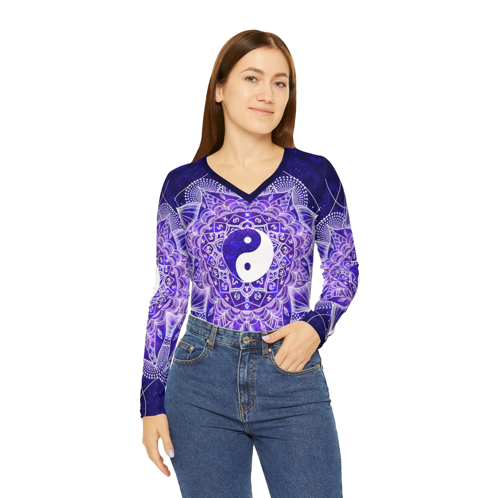 Katerina's Dragon's Eye Yin Yang Meditations Long Sleeve V-neck Shirt