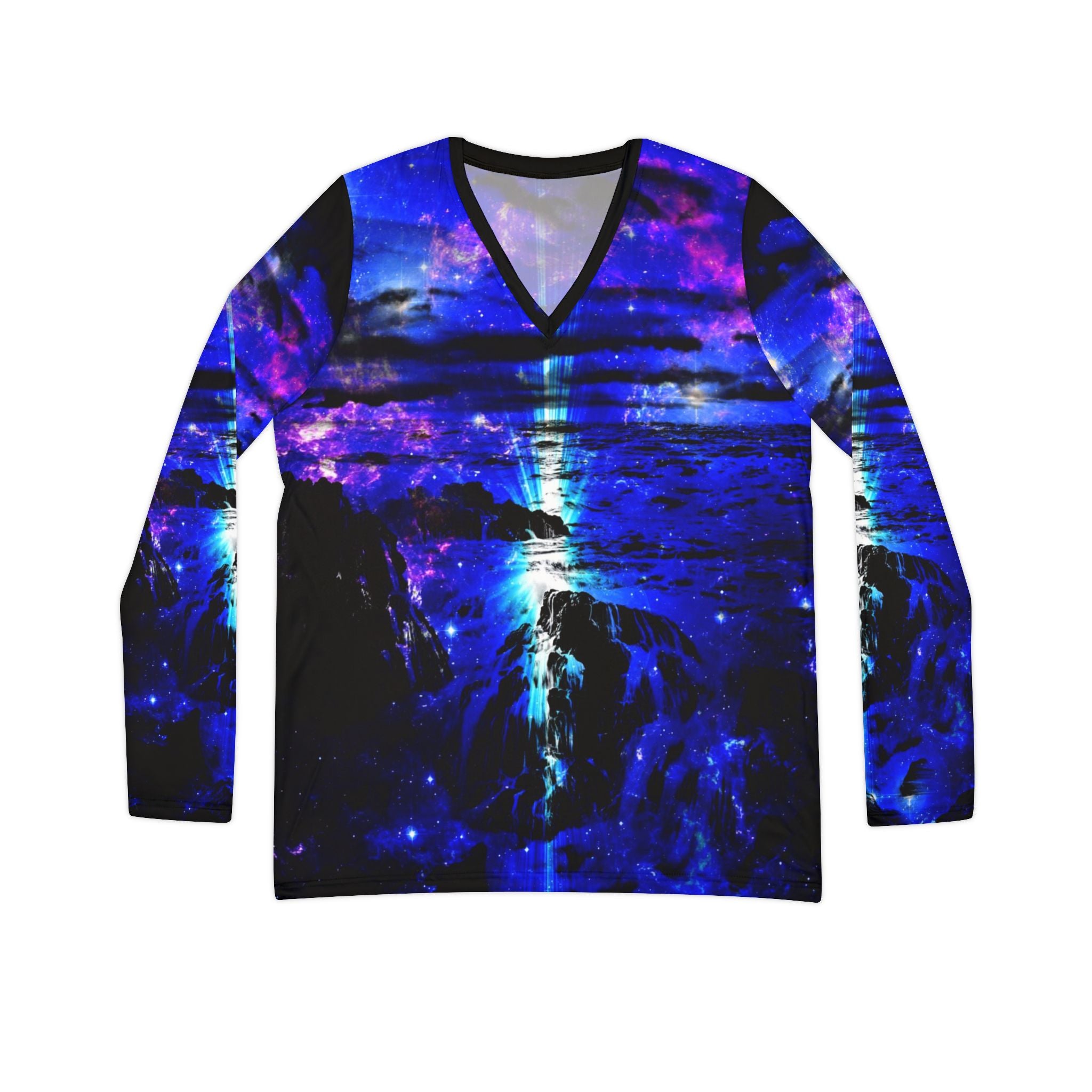 Iridescent Cosmic Falls Dreams Long Sleeve V-neck Shirt