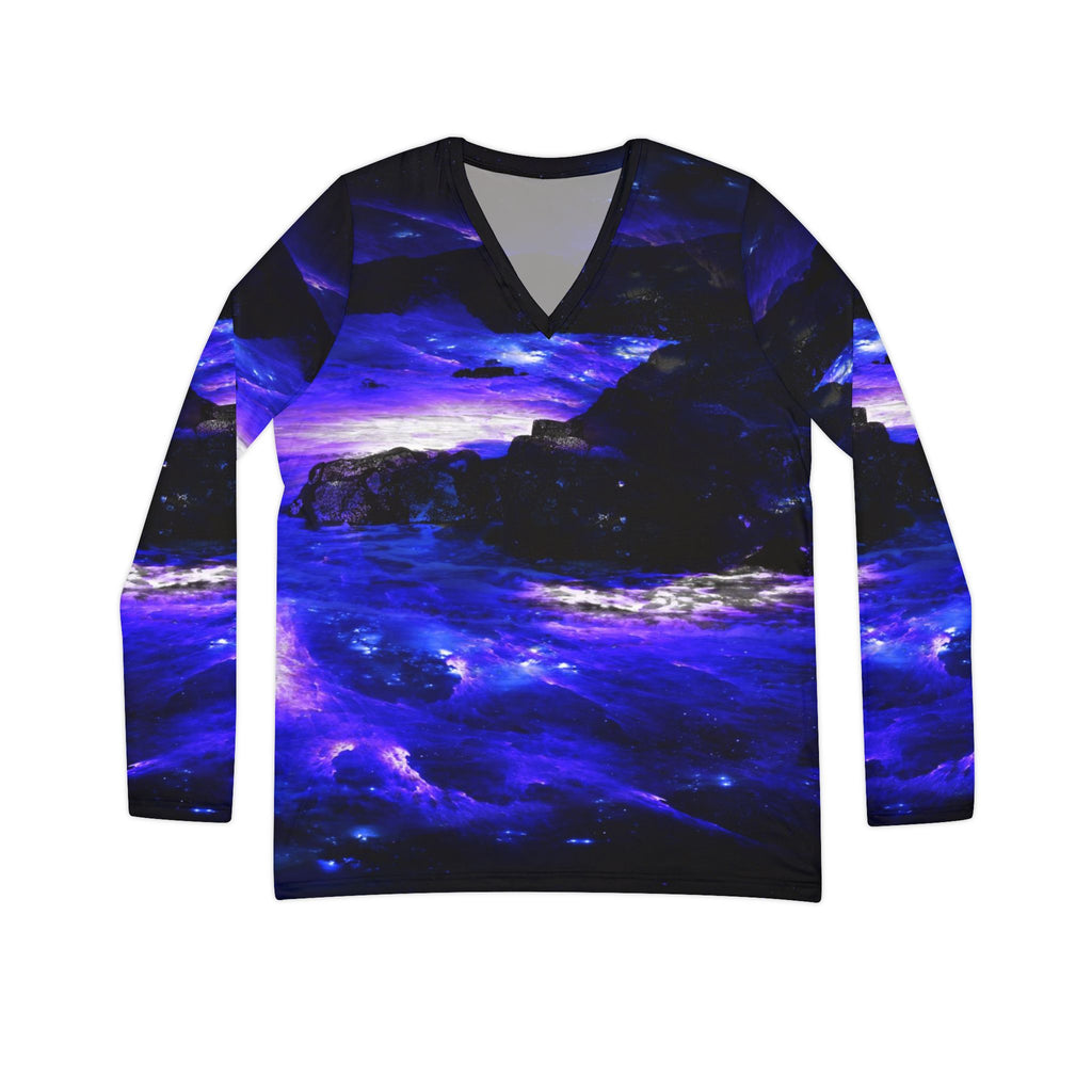 Amethyst Sapphire Somewhere on the Indian Ocean Dreams Women's Long Sleeve V-neck Shirt