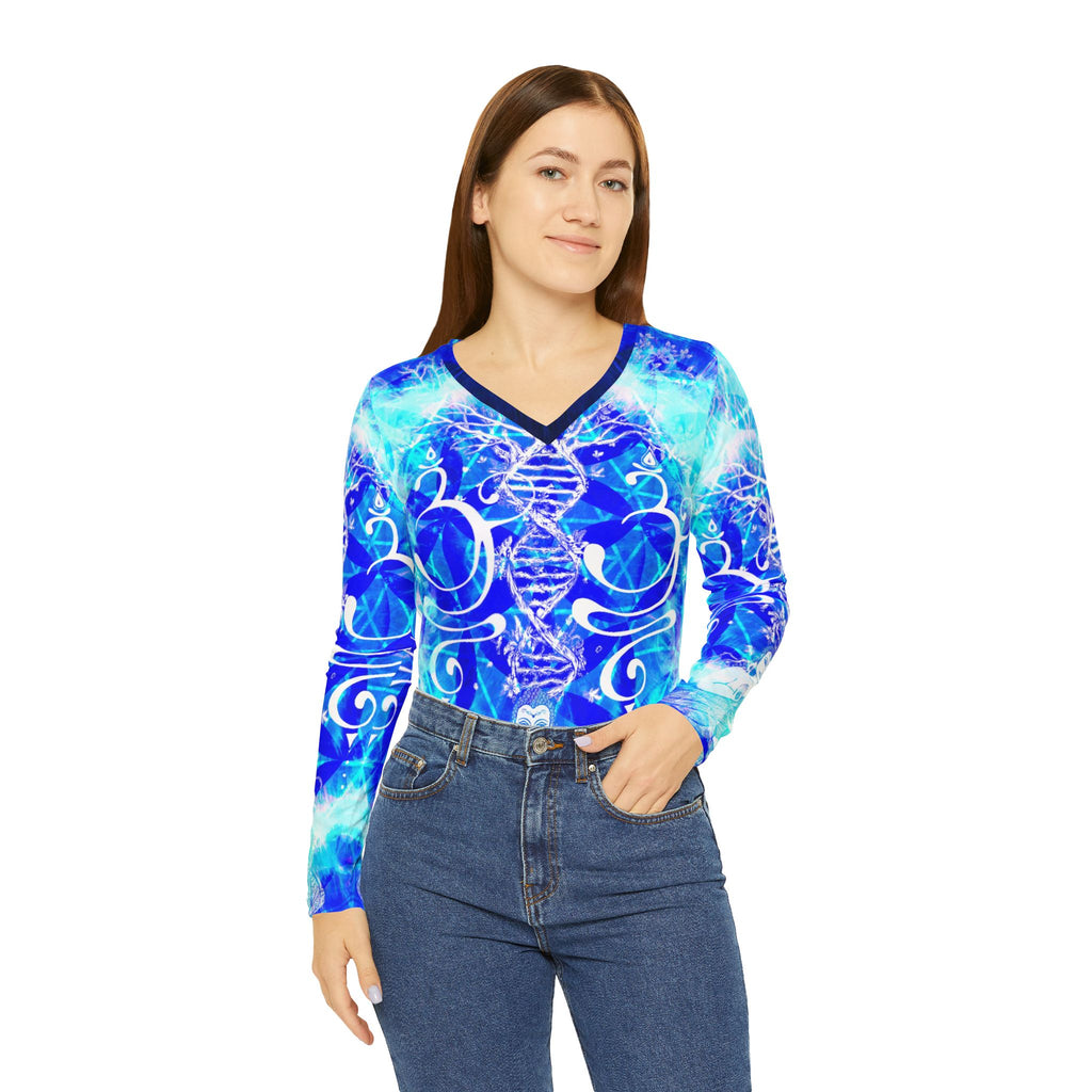 Amen Jin's Blue Sun Buddha Meditations Women's Long Sleeve V-neck