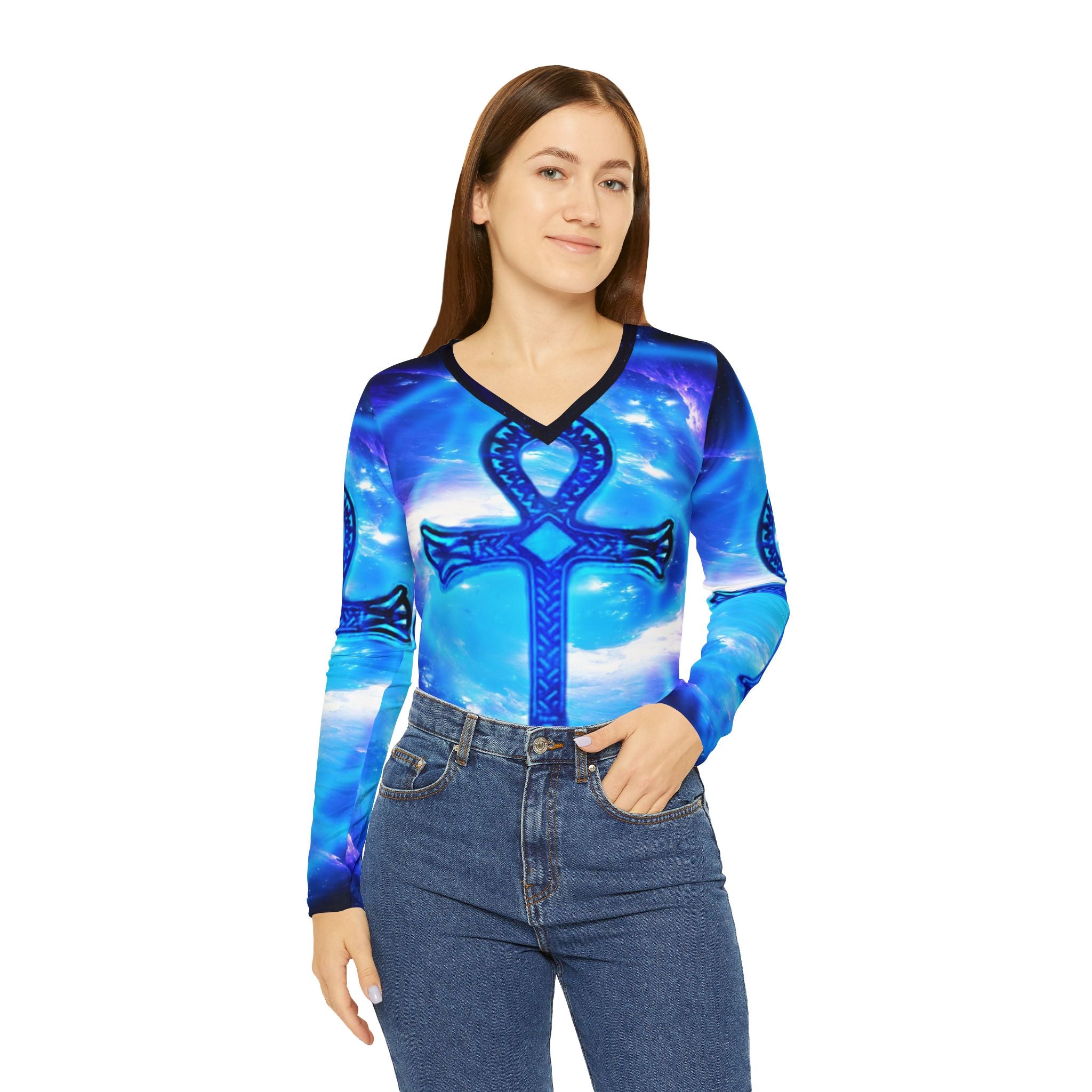 Amethyst Sapphire Ankh Dreams Women's Long Sleeve V-neck