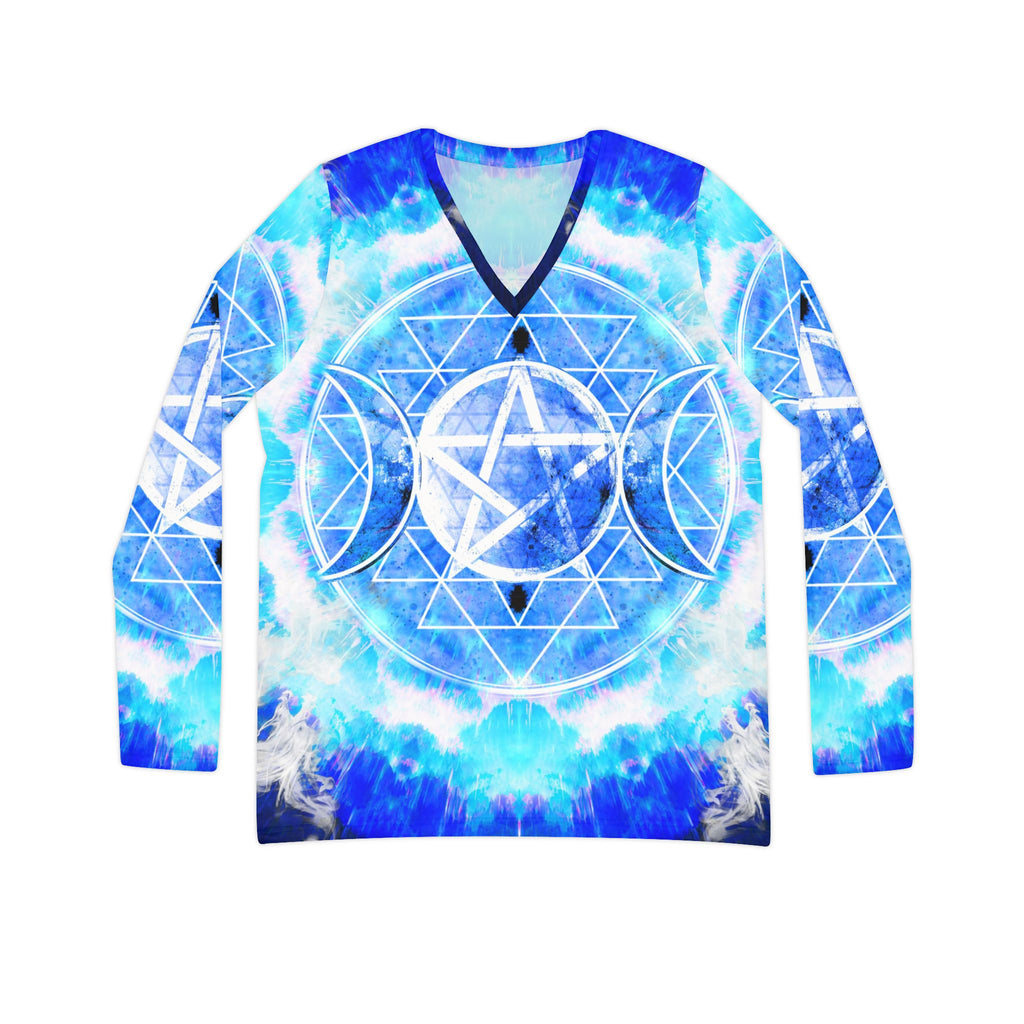 Amen Jin's Blue Sun Triple Goddess Meditations Women's Long Sleeve V-neck
