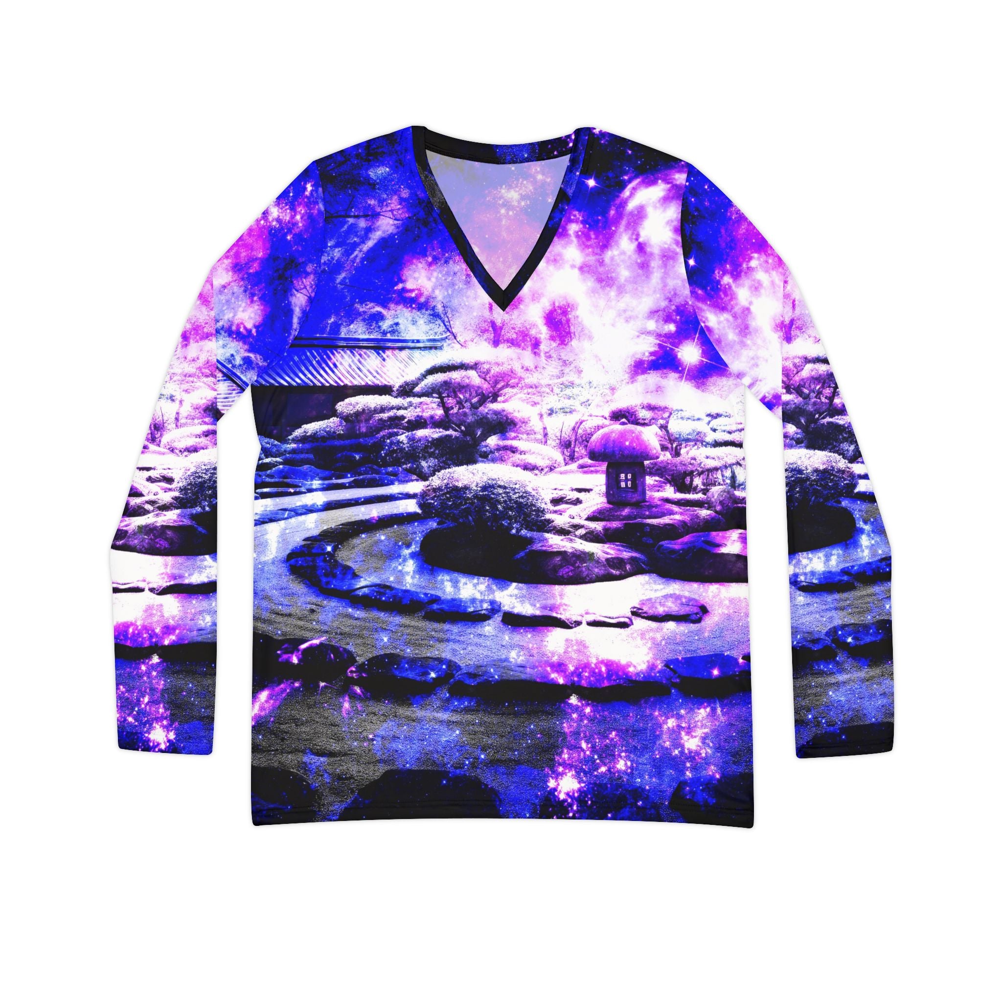 Amethyst Rose Tranquil Garden Dreams Women's Long Sleeve V-neck Shirt