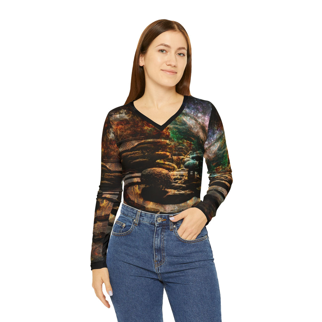 Breathe Again Tranquil Garden Dreams Women's Long Sleeve V-neck Shirt