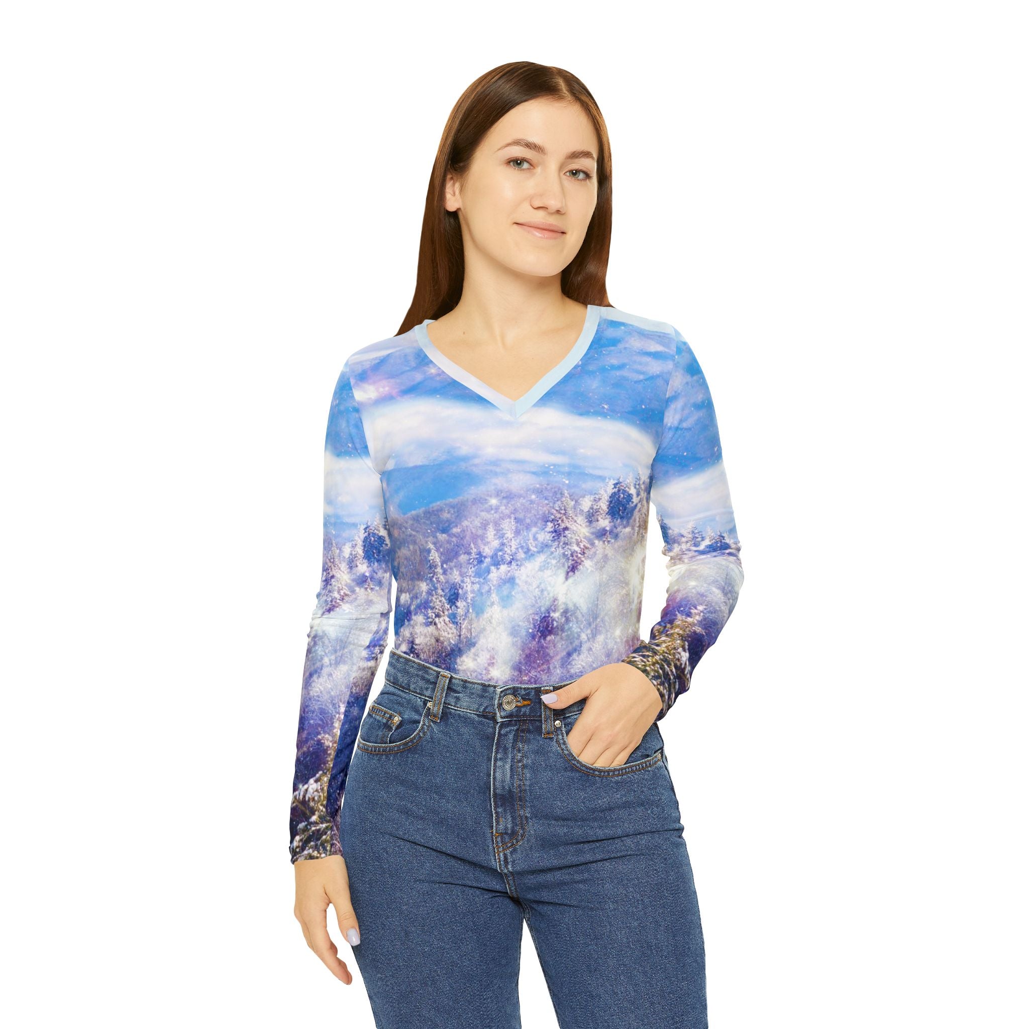 Katerina's Light a Way Smoky Mountain Dreams Women's Long Sleeve V-neck Shirt