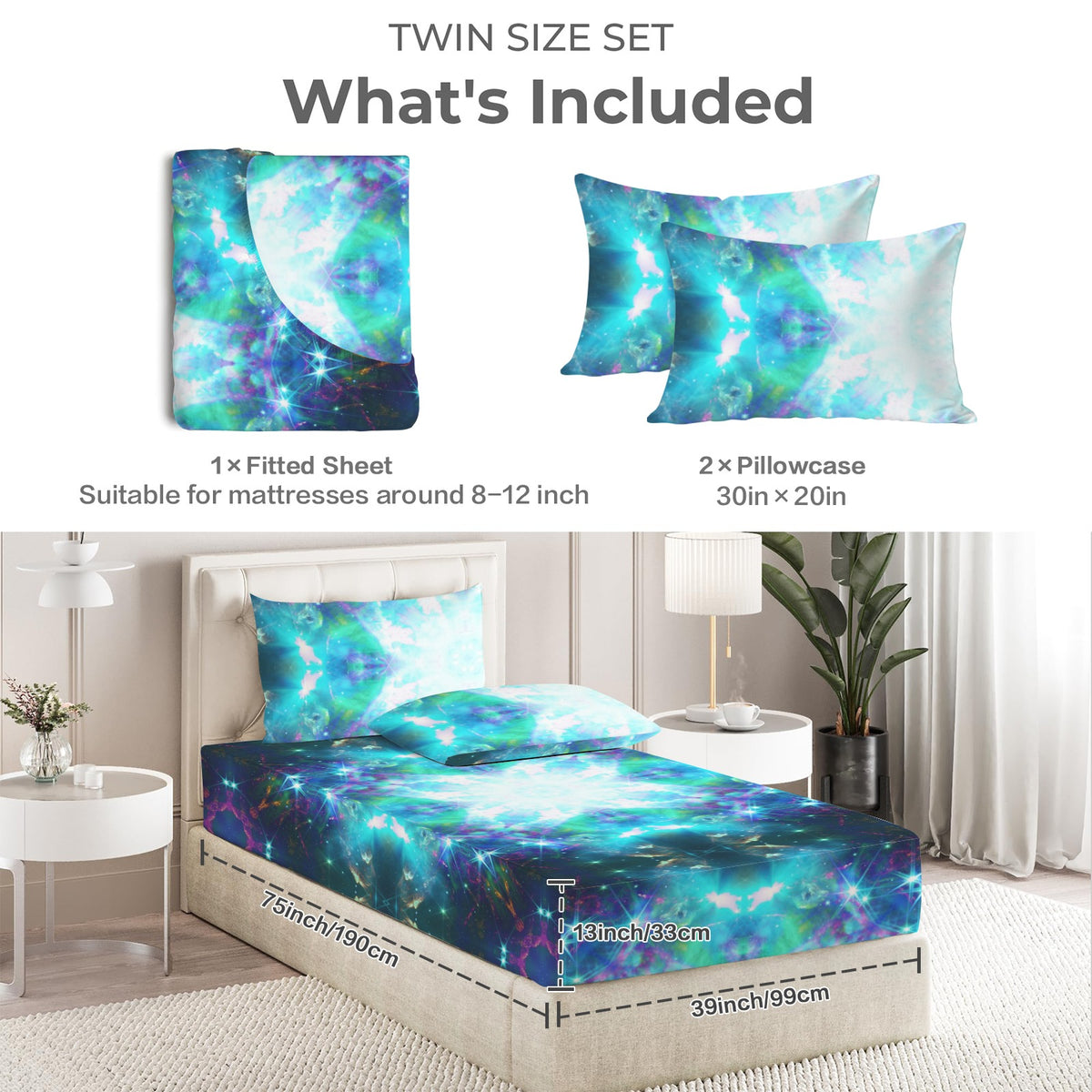 Katerina's Now & Forever Desires Twin Bedding Set (Fitted Sheet + Pillowcases) | Ships from USA