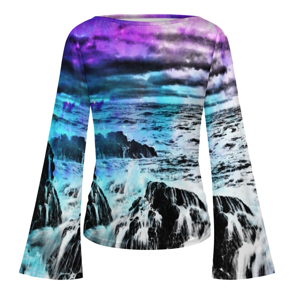 Creation's Heaven Cosmic Falls Dreams Women's Boat Neck Bell Sleeve T-shirt