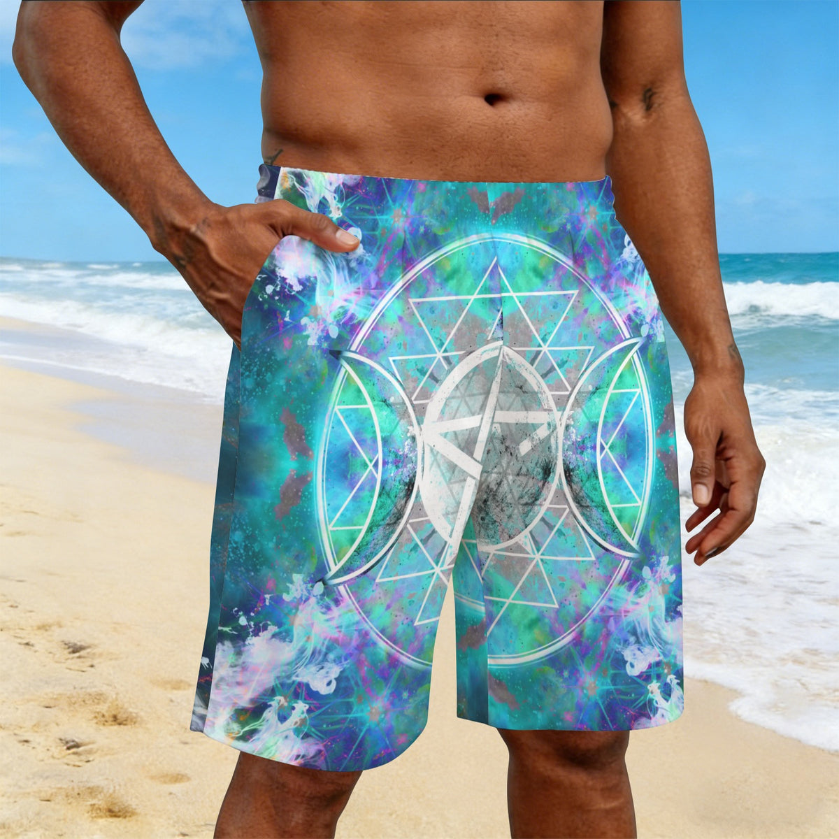 Katerina's Now & Forever Triple Goddess Meditations Men's All Over Print Beach Shorts (Sets 26) | Ships from USA