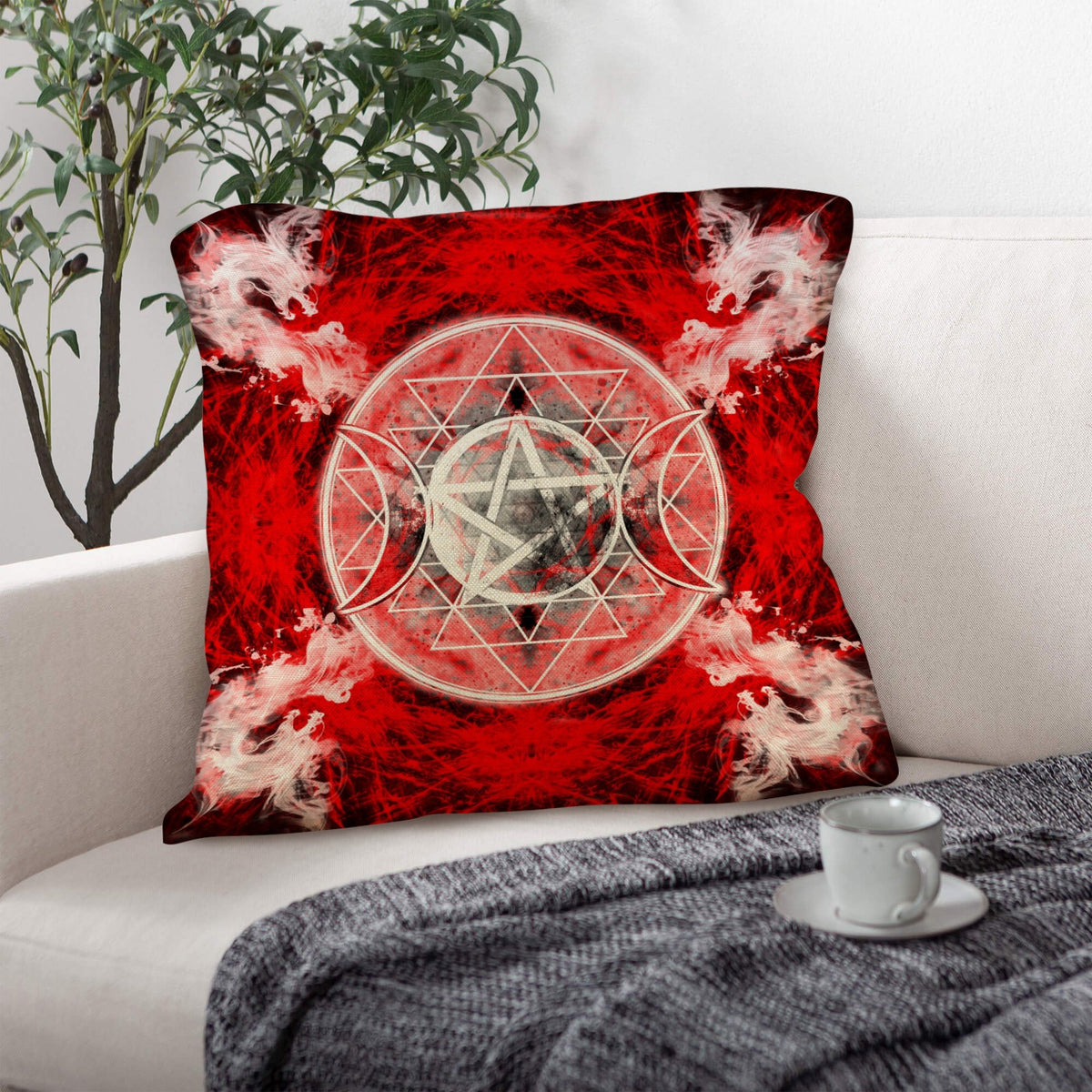 Katerina's Waiting for Hello Triple Goddess Meditations Linen Throw Pillow 18" x 18" ( 1 Piece ) | Ships from USA