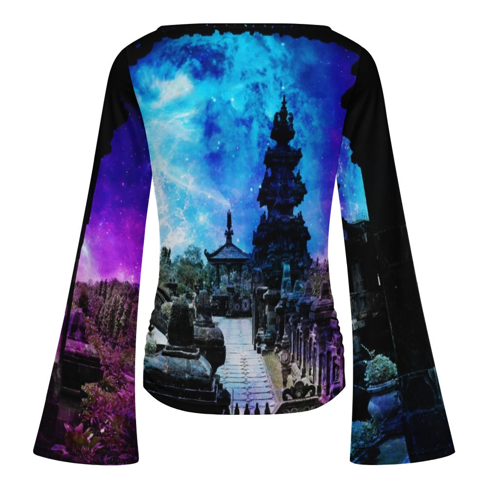 Creation's Heaven Balinese Dreams Women's Boat Neck Bell Sleeve T-shirt