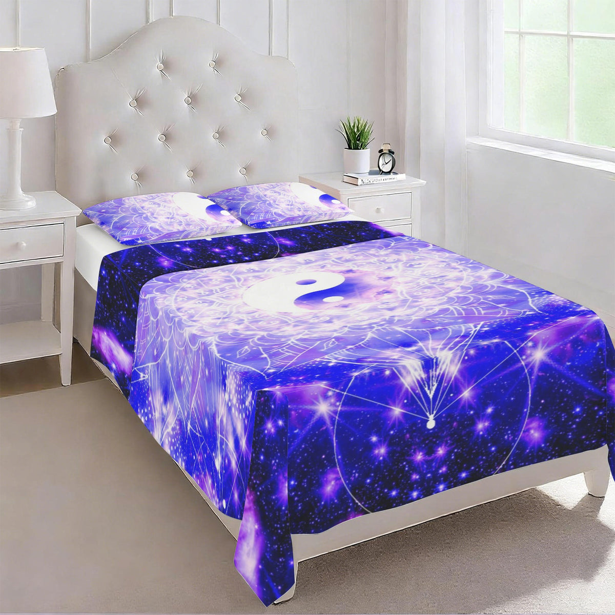 Katerina's Psyche Yin Yang Meditations 3-Piece Bedding Set (Bed Sheet + Pillowcases)  | Ships from USA
