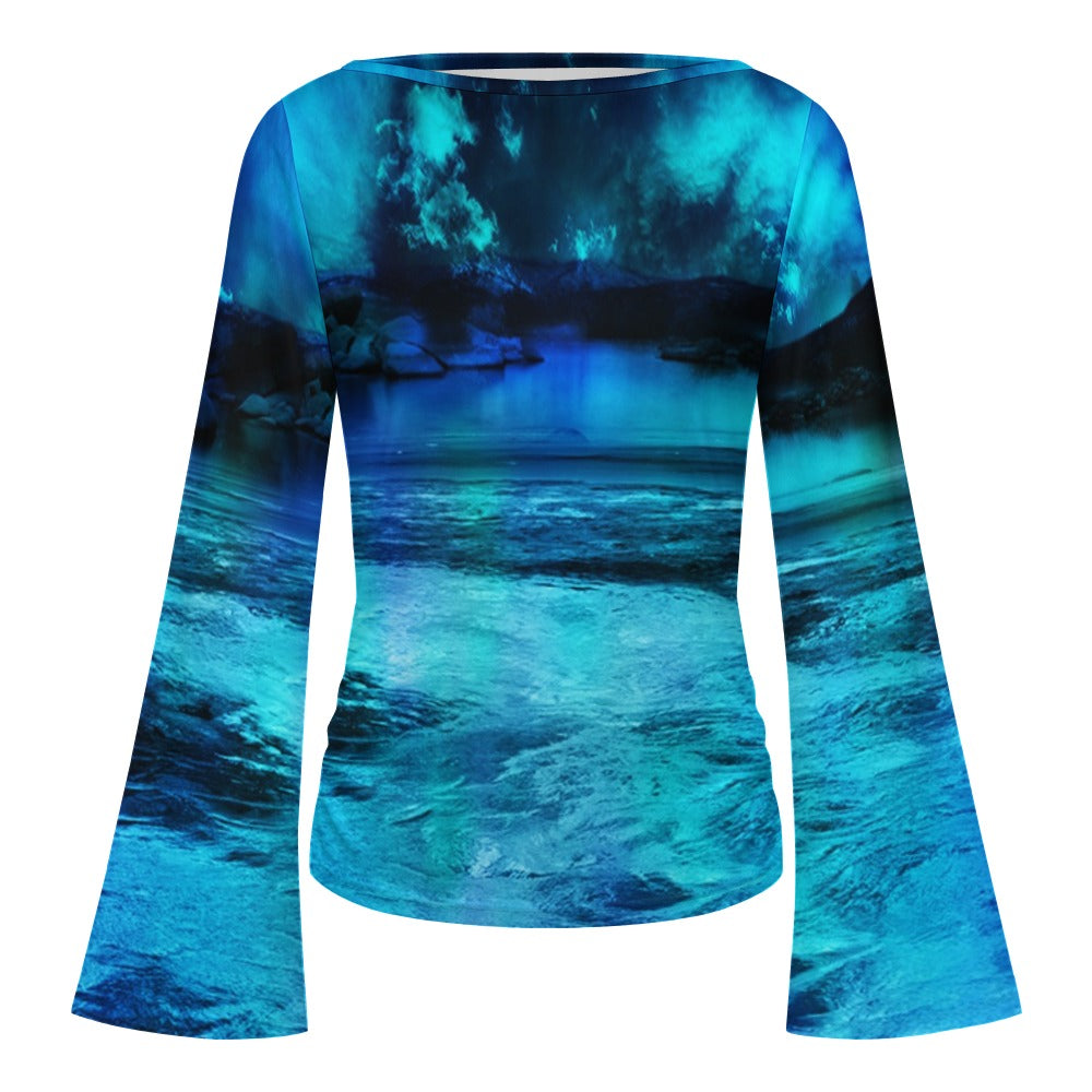 Dancing Lights Dreams Women's Boat Neck Bell Sleeve T-shirt
