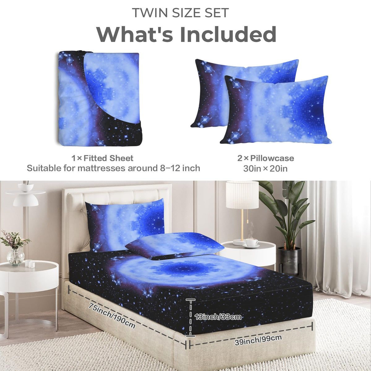 Katerina's Halo Desires Twin Bedding Set (Fitted Sheet + Pillowcases) | Ships from USA
