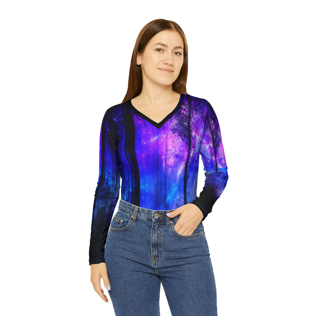 Creation's Heaven Mystic Nights Dreams Women's Long Sleeve V-neck Shirt