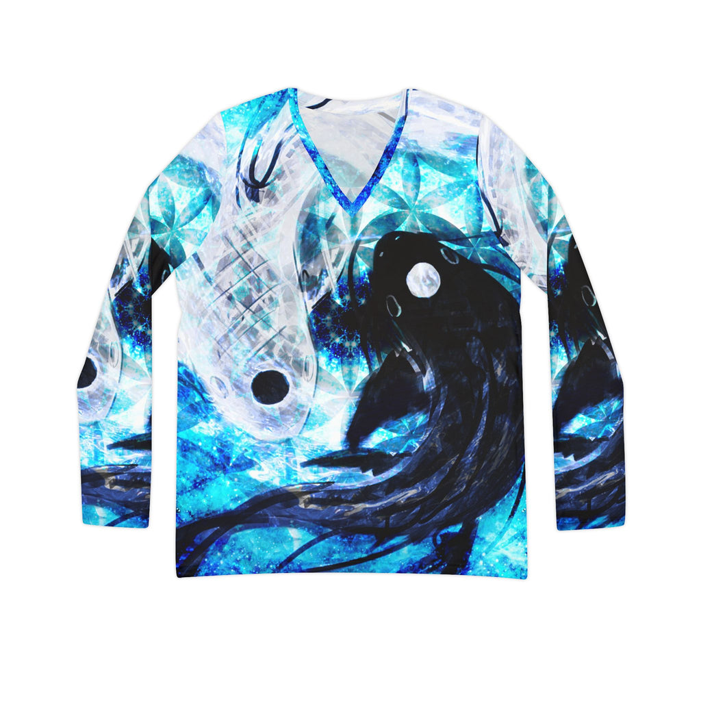 Amen Jin's all the White Horses Koi Meditations Long Sleeve V-neck Shirt