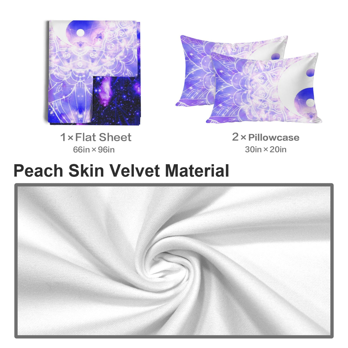 Katerina's Psyche Yin Yang Meditations 3-Piece Bedding Set (Bed Sheet + Pillowcases)  | Ships from USA