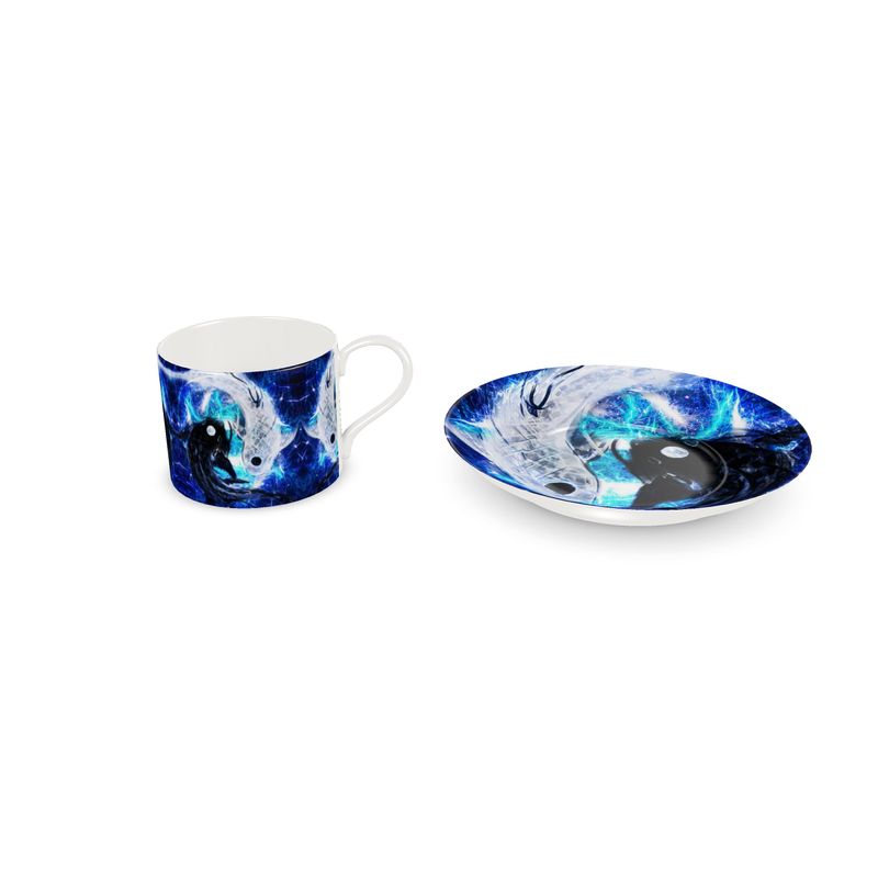 Katerina's Mandala of Electric Dragon Fire Desires Koi Cup & Saucer