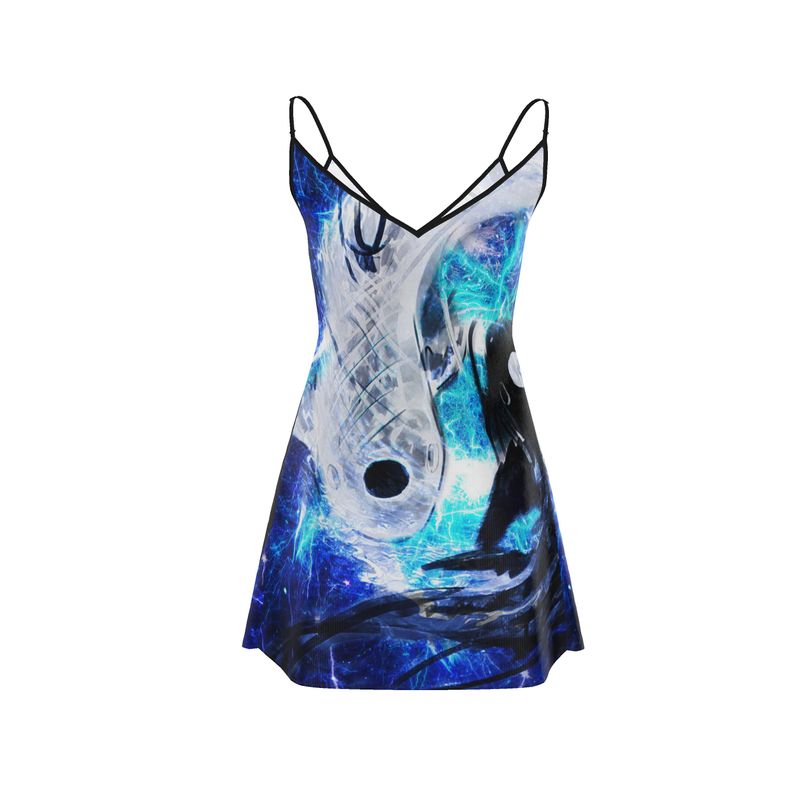 Katerina's Mandala of Electric Dragon Fire Desires Koi Mini Slip Dress