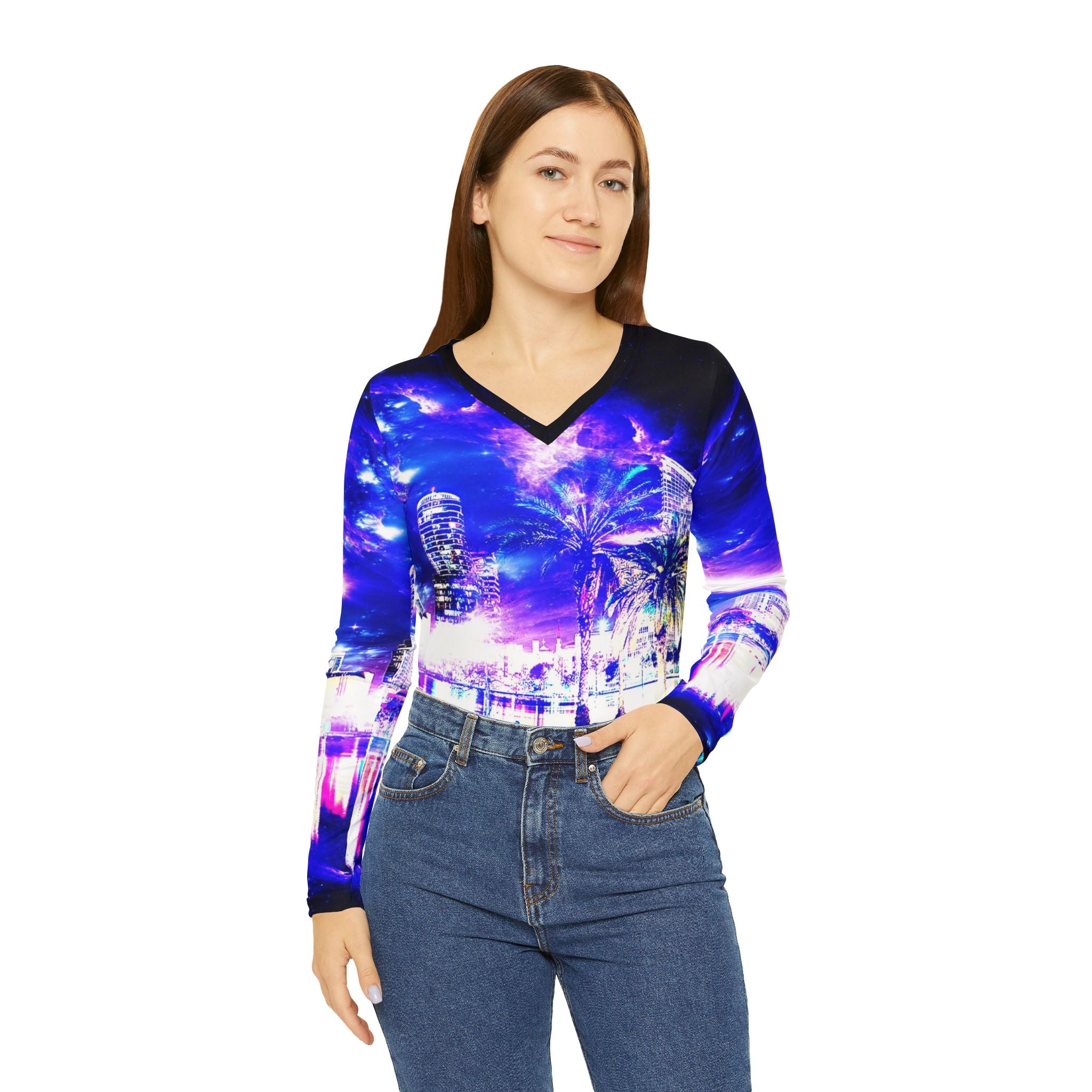Amethyst Sapphire Orlando Dreams Women's Long Sleeve V-neck Shirt
