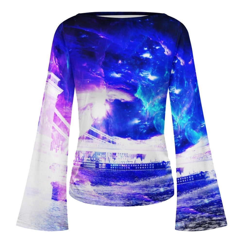 Ad Amourem Amisi Amethyst Sapphire Budapest Dreams Women's Boat Neck Bell Sleeve T-shirt